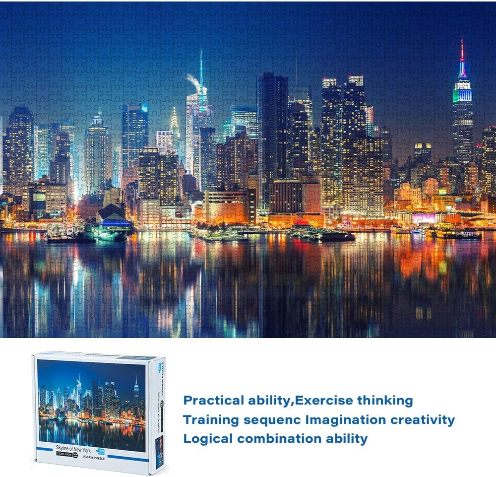 Jigsaw Puzzle, New York City Skyline Jigsaw Puzzles 1000 Pieces for Adult, DIY Puzzles Educational Brain Challenge Games for Adults, Jigsaw Puzzle with Poster（50×70cm / 27.55" x 19.68"）
