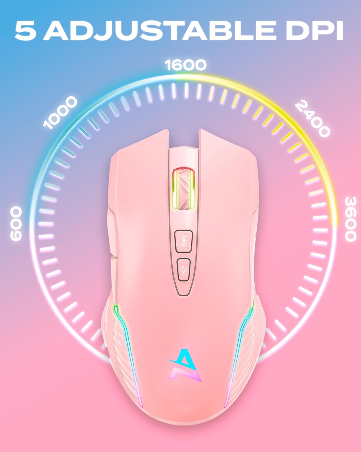 Aimzone Pink RGB USB Wireless Gaming Mouse