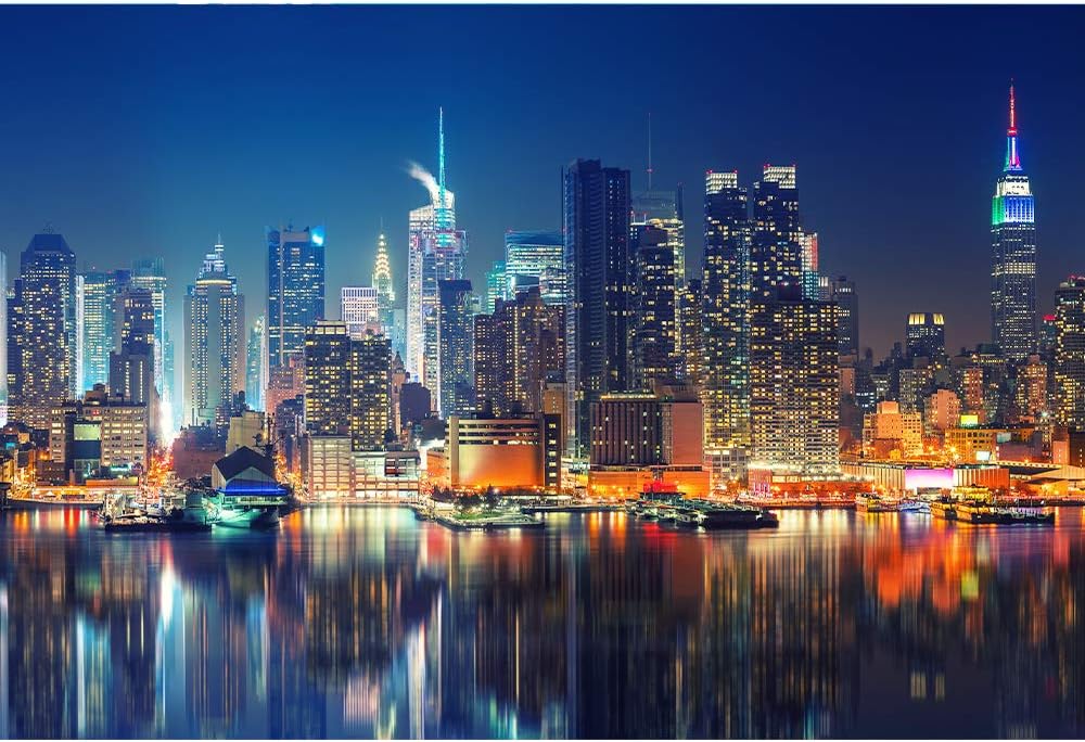 Jigsaw Puzzle, New York City Skyline Jigsaw Puzzles 1000 Pieces for Adult, DIY Puzzles Educational Brain Challenge Games for Adults, Jigsaw Puzzle with Poster（50×70cm / 27.55" x 19.68"）