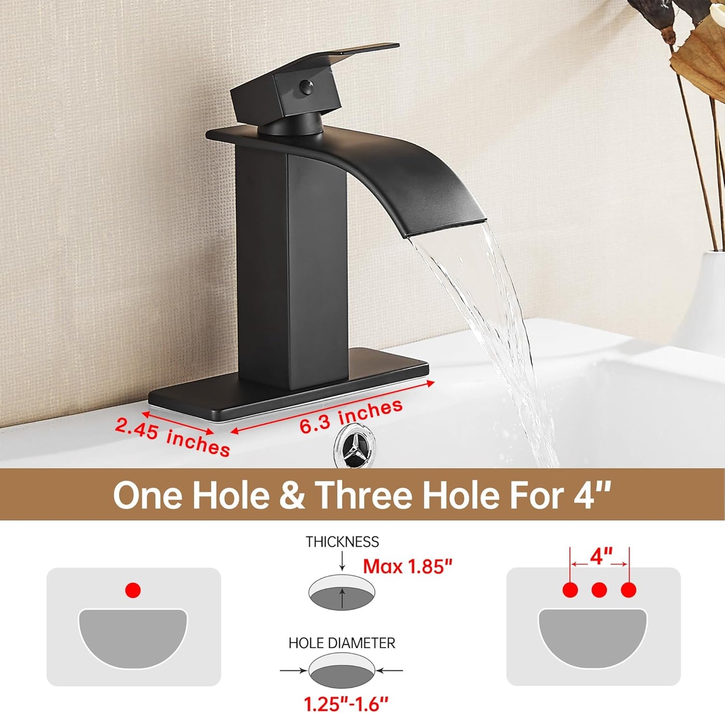 Fransiton Black Bathroom Faucet, 1 or 3 Hole