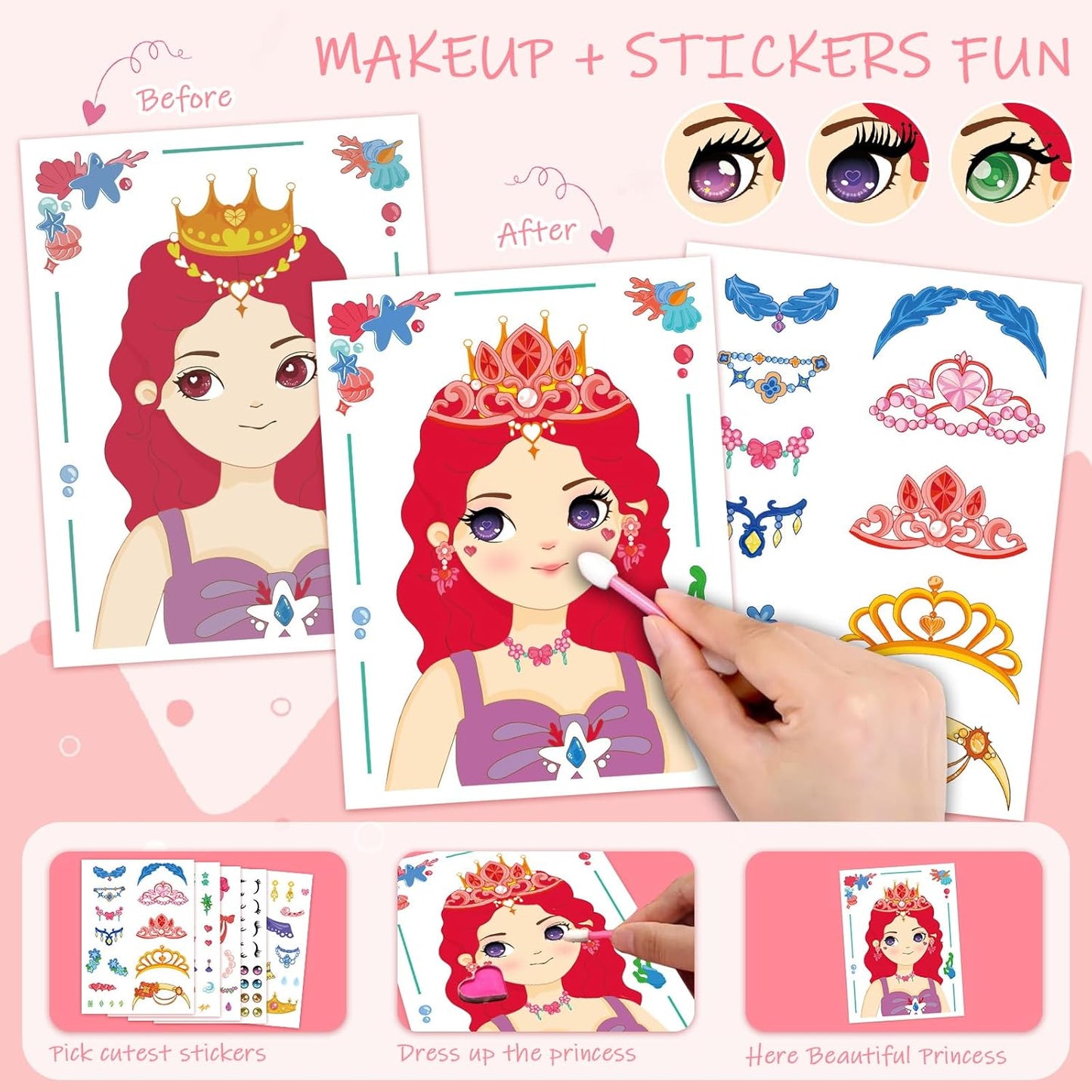 Arts and Crafts for Kids Ages 8-12, 5 In 1 Kids Makeup Sets for Girls 5-8, Princess Makeup, Dress Up, Foil Fun, Diamond Art with Princess Show Stand, Birthday Gifts for Girls Ages 4 5 6 7 8 9 10 11 12