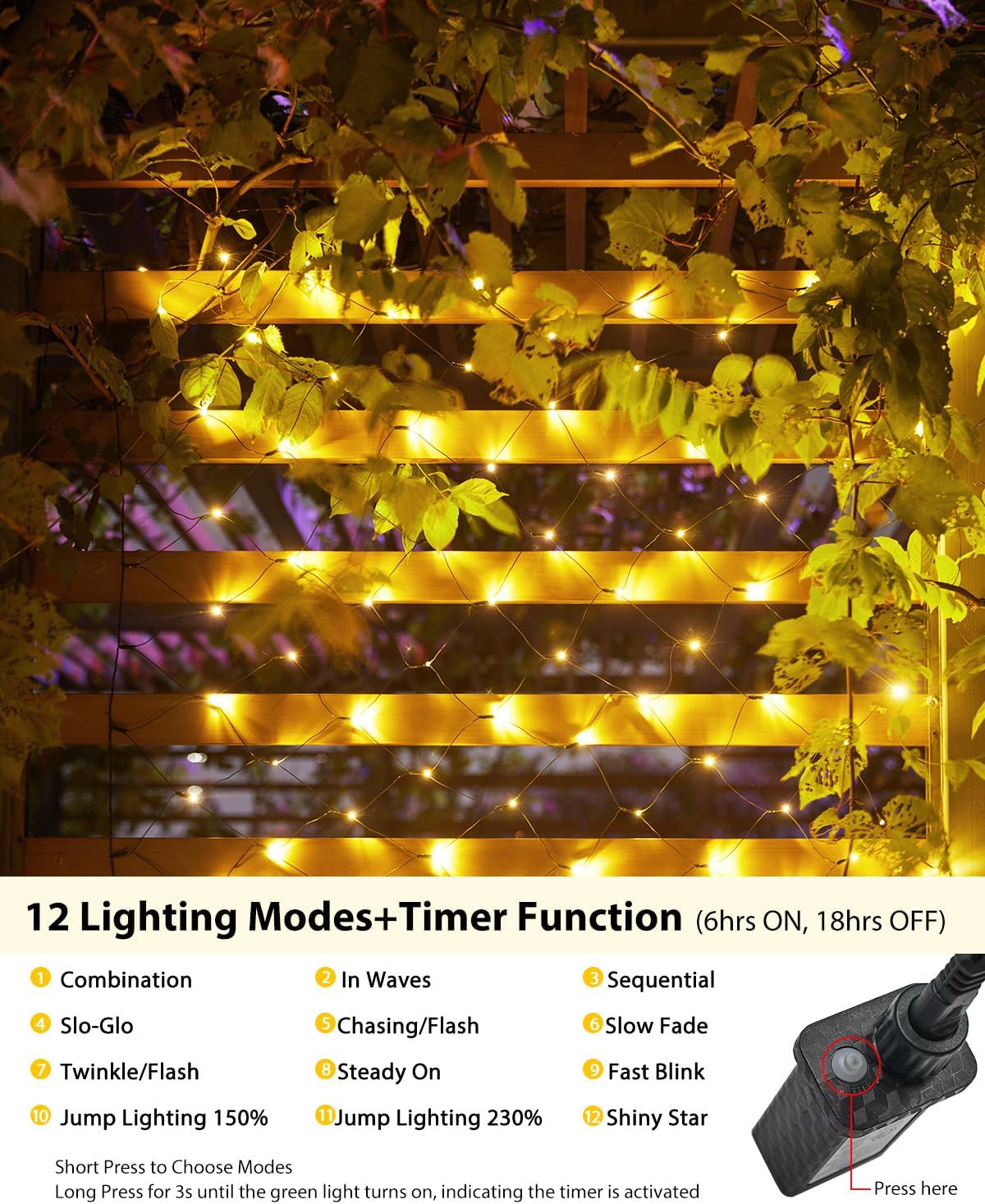 Brightown 360 LED Net Christmas String Lights for Bushes - 12FT Mesh Lights with Adapter for Christmas Wedding Party Home Garden Lawn Bushes Decor, Warm White