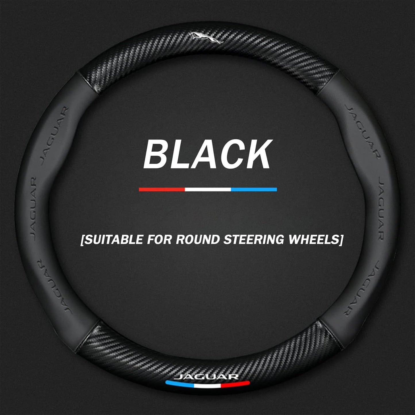 for Jaguar Steering Wheel Cover Custom-Fit, Fusion Carbon Fiber Premium Leather Cover with Emblem Logo Car Steering Wheel,Designed for Jaguar Car Accessories(JB-Old)