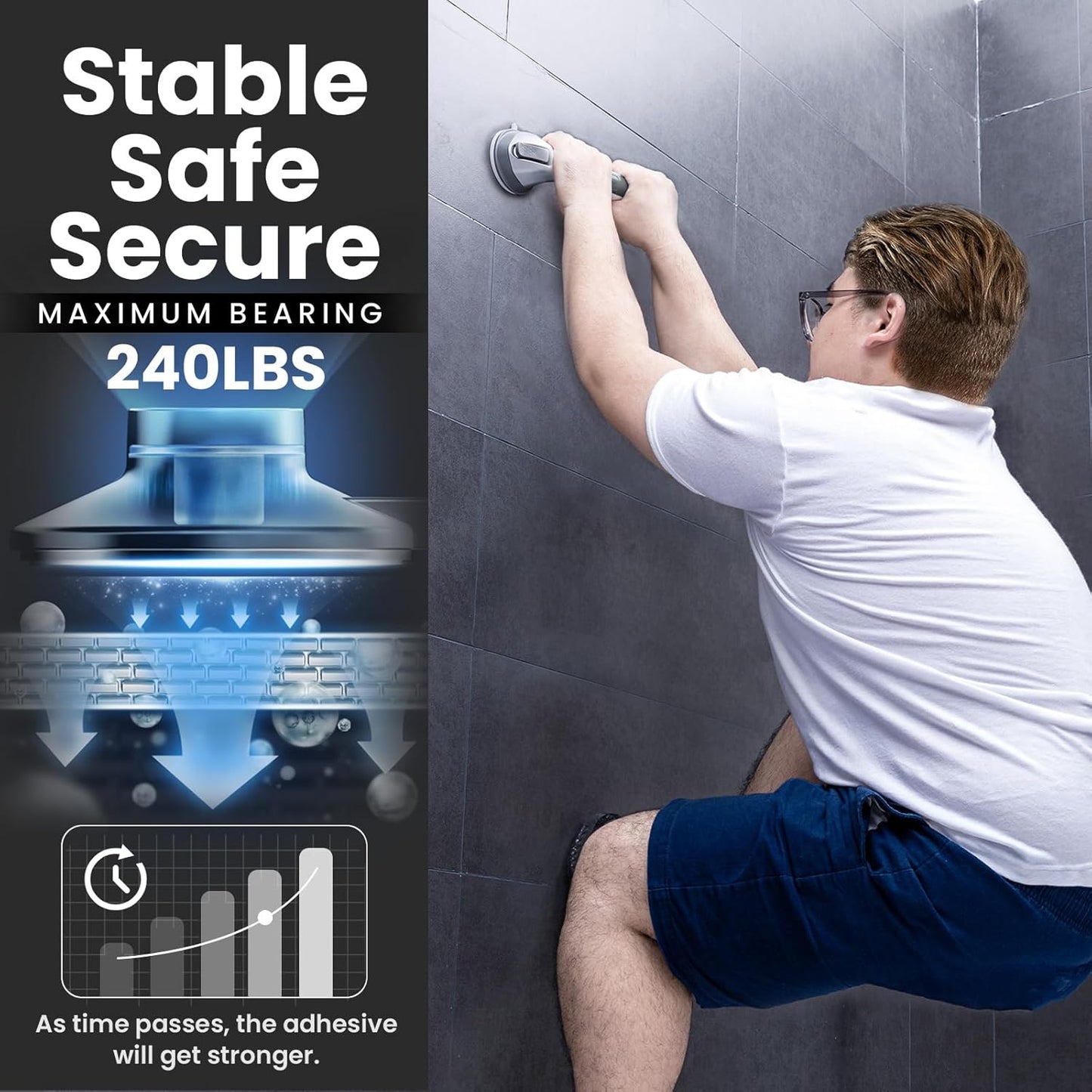 LEVERLOC Shower Grab Bars 2 Pack, Silver