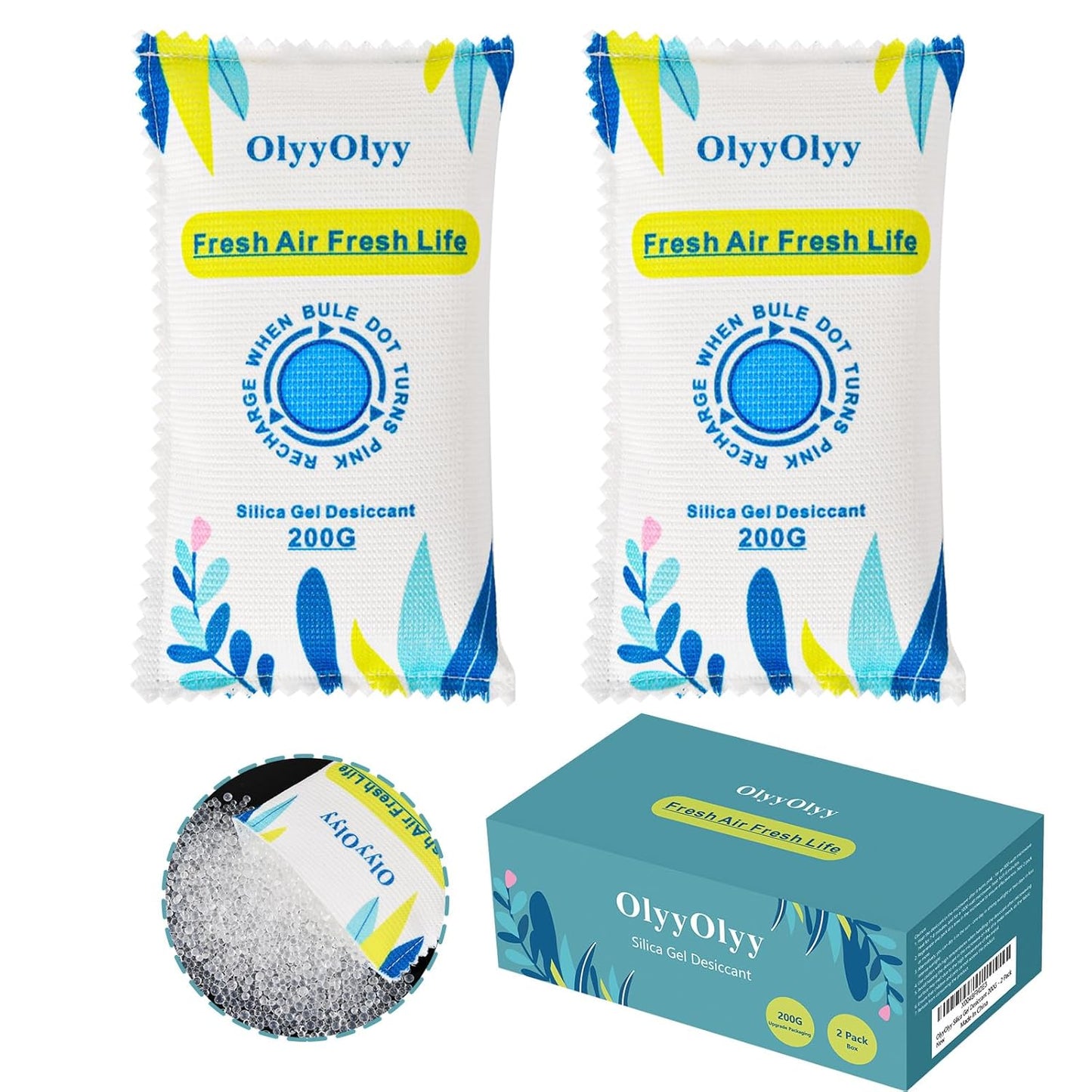 2 x 200G (14oz) Rechargeable Desiccant Packs for Storage,Moisture Absorbers,Car Dehumidifier,Gun Safe Dehumidifier,Humidity Absorber for Closet Bathroom Tool Box RV,Microwave Quickly Reactivated.