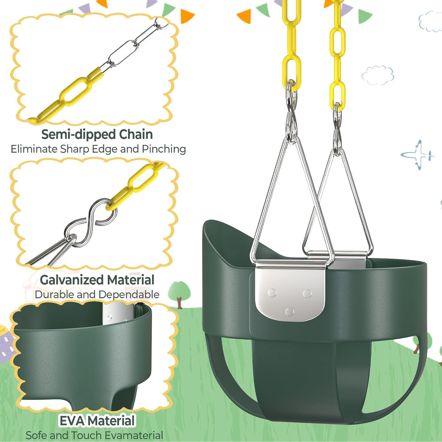 AGPTEK Full Bucket Swing Seat with Chains
