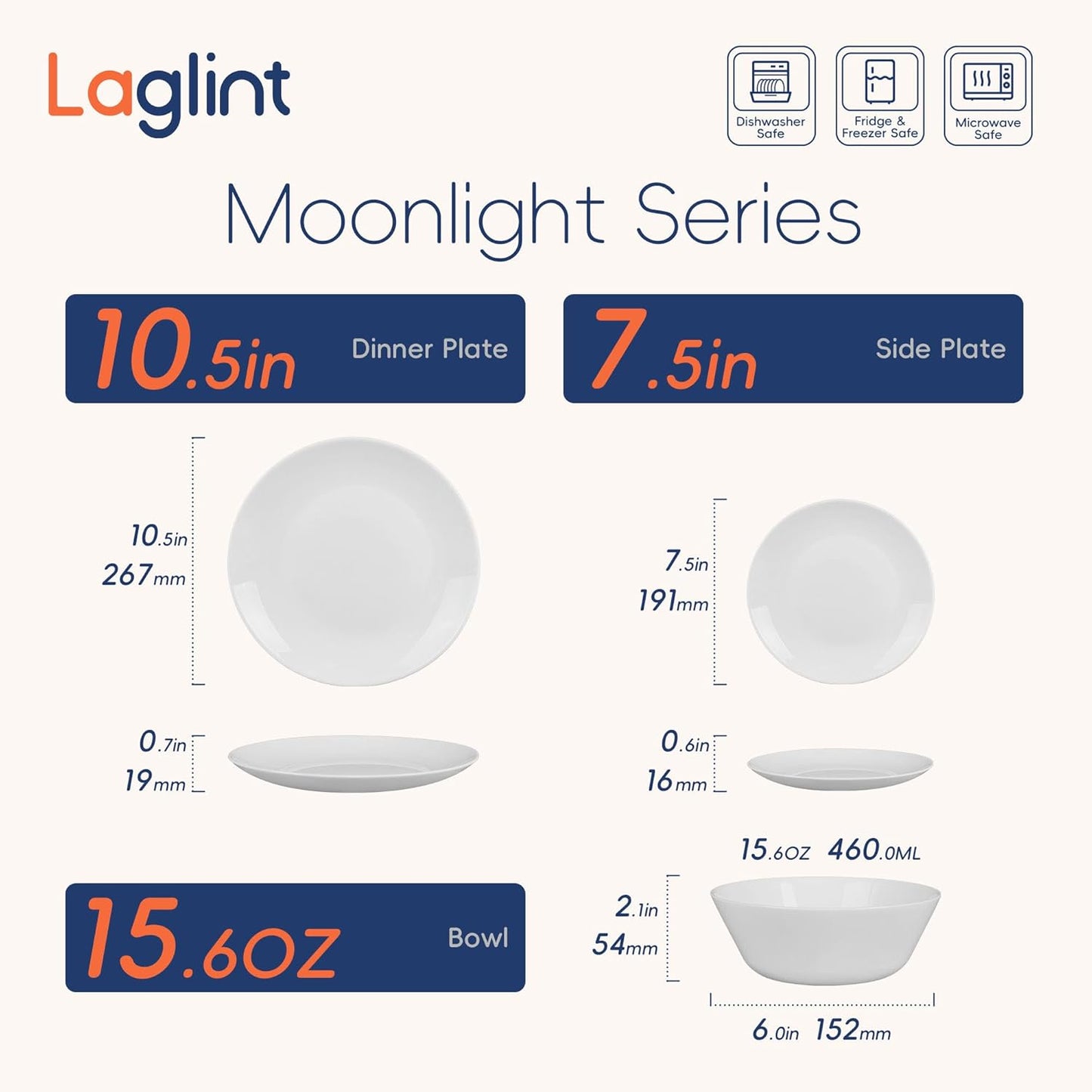 LaGlint 12pc Opal Glass Plates & Bowls Set