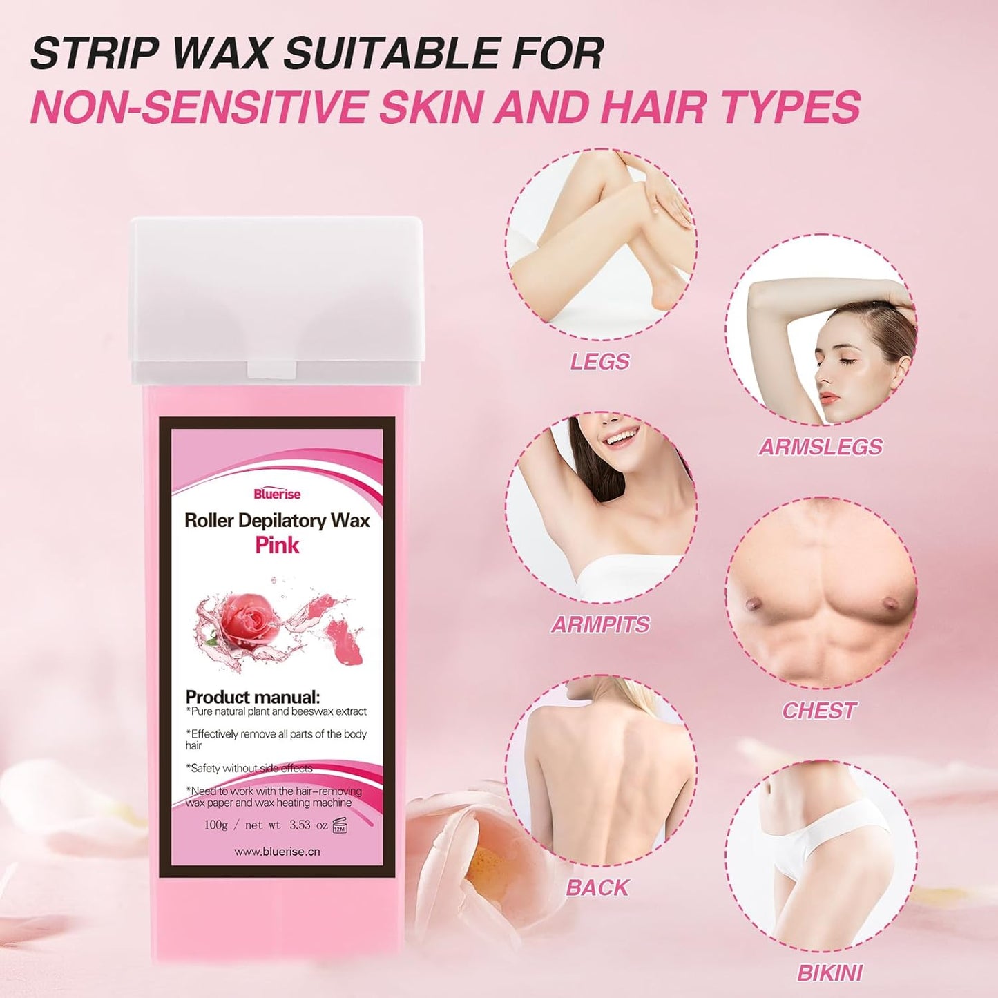 BLUERISE Wax Kit, Waxing Kit with 4 Roll Ons