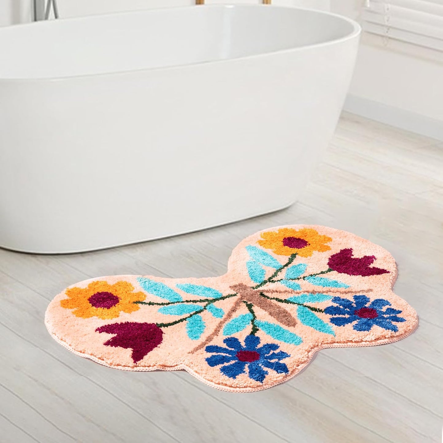 Bath Mat Rug 31.5x19.5, Extra Absorbent Non Slip Bath Mats, Machine Washable, Creative Bathroom Rug, Bath Rugs for Bathroom Floor, Tub and Shower (Butterfly)