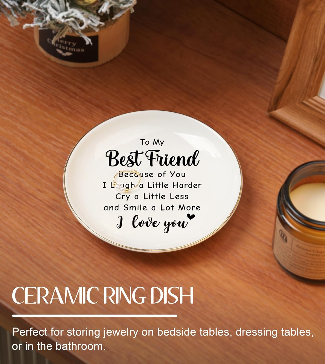 Friendship Gifts for Women Best Friend - Ceramic Jewelry Dish Tray Presents for Female Firends Bestie Sister Coworkers Birthday Mothers Day