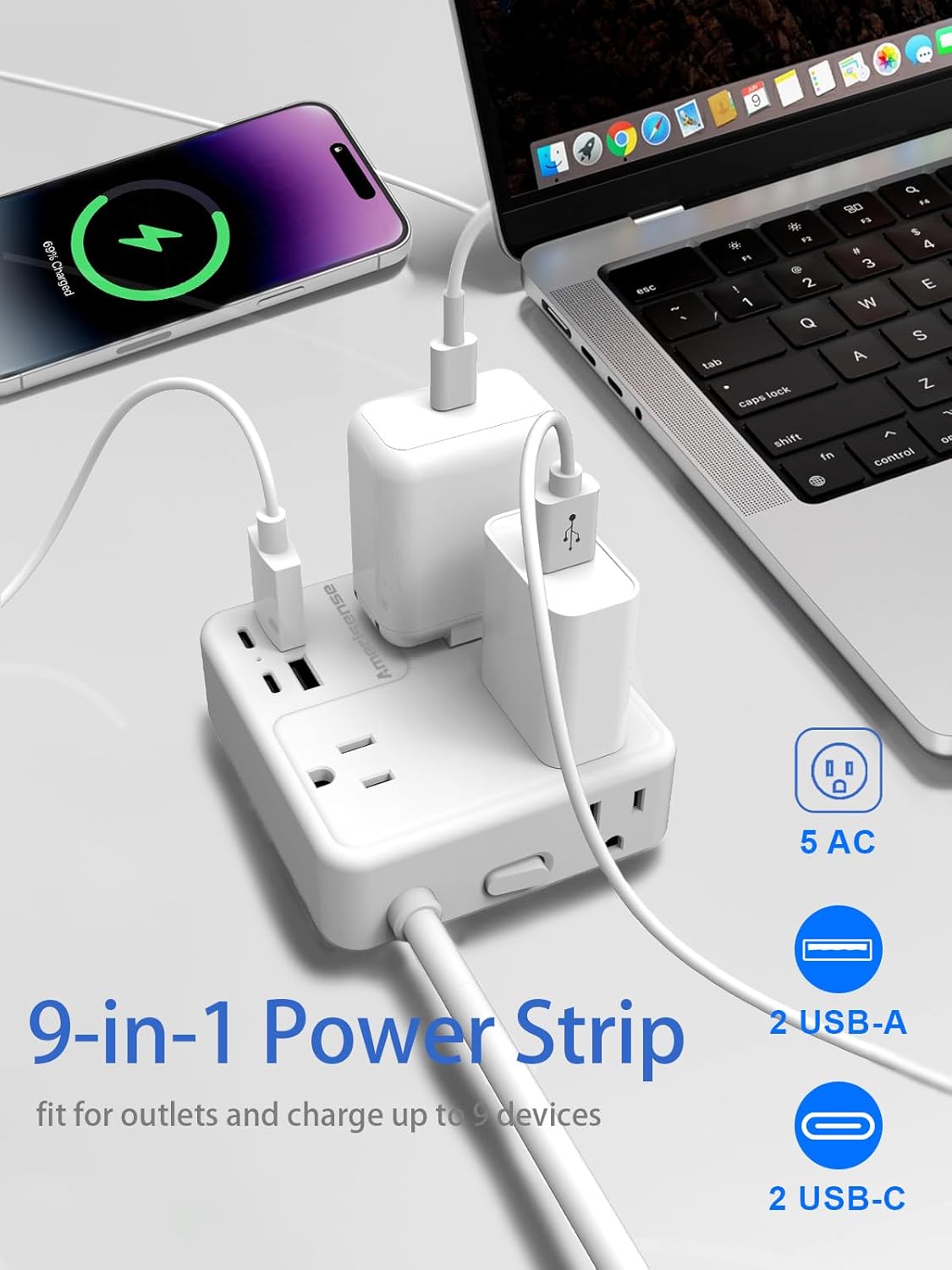 Power Strip Surge Protector, Amerisense
