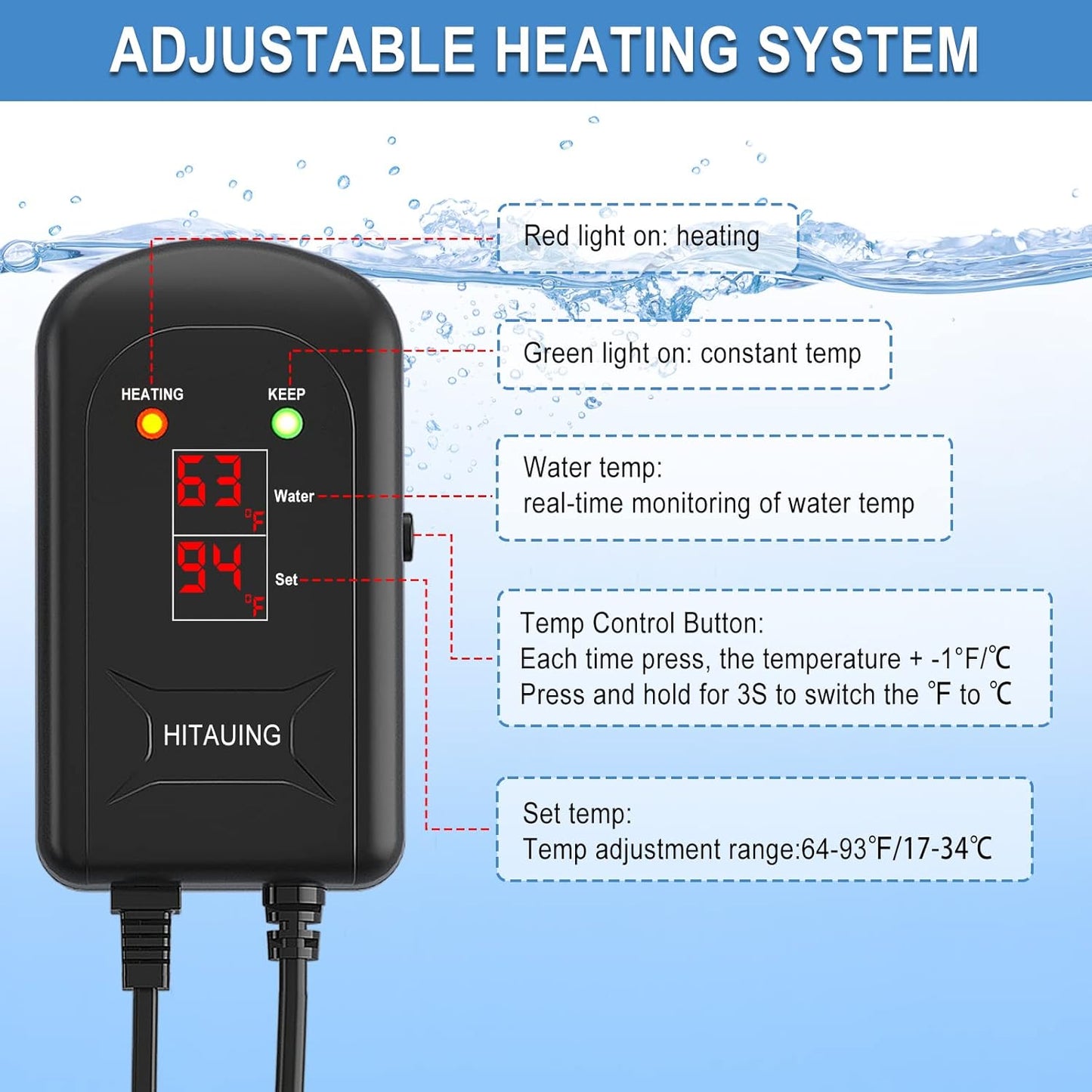 HiTauing 200W Aquarium Heater, LED Display