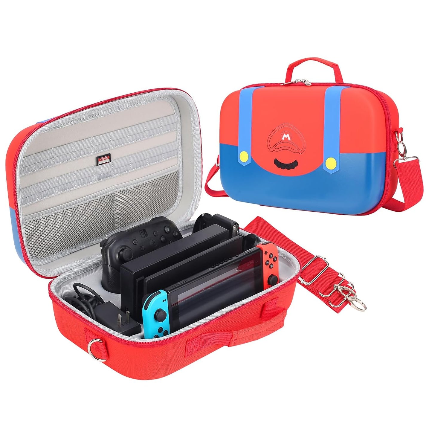 Dronside Mario Carrying Case for Nintendo Switch / Switch OLED - Portable Hard Travel Storage Messenger Bag for Nintendo Switch Console Pro Controller Accessories