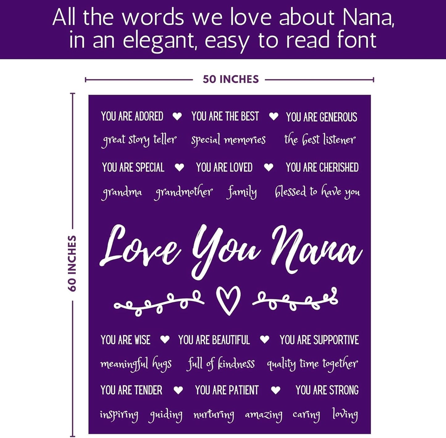 FILO ESTILO Nana Gifts from Grandkids for Mothers Day, Nana Blanket from Grandchildren, Throw from Granddaughter, Grandson for Birthday, 50x60 Inches (Purple, Fleece)