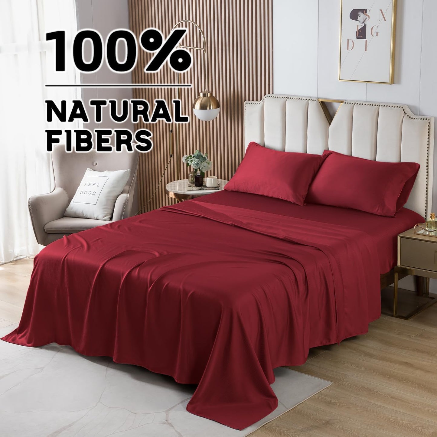 King Sheet Set Deep Pocket, King Bed Sheets Soft Cooling, Microfiber Sheet Sets King Size, Hotel Luxury Breathable Soft Sheets, Burgundy