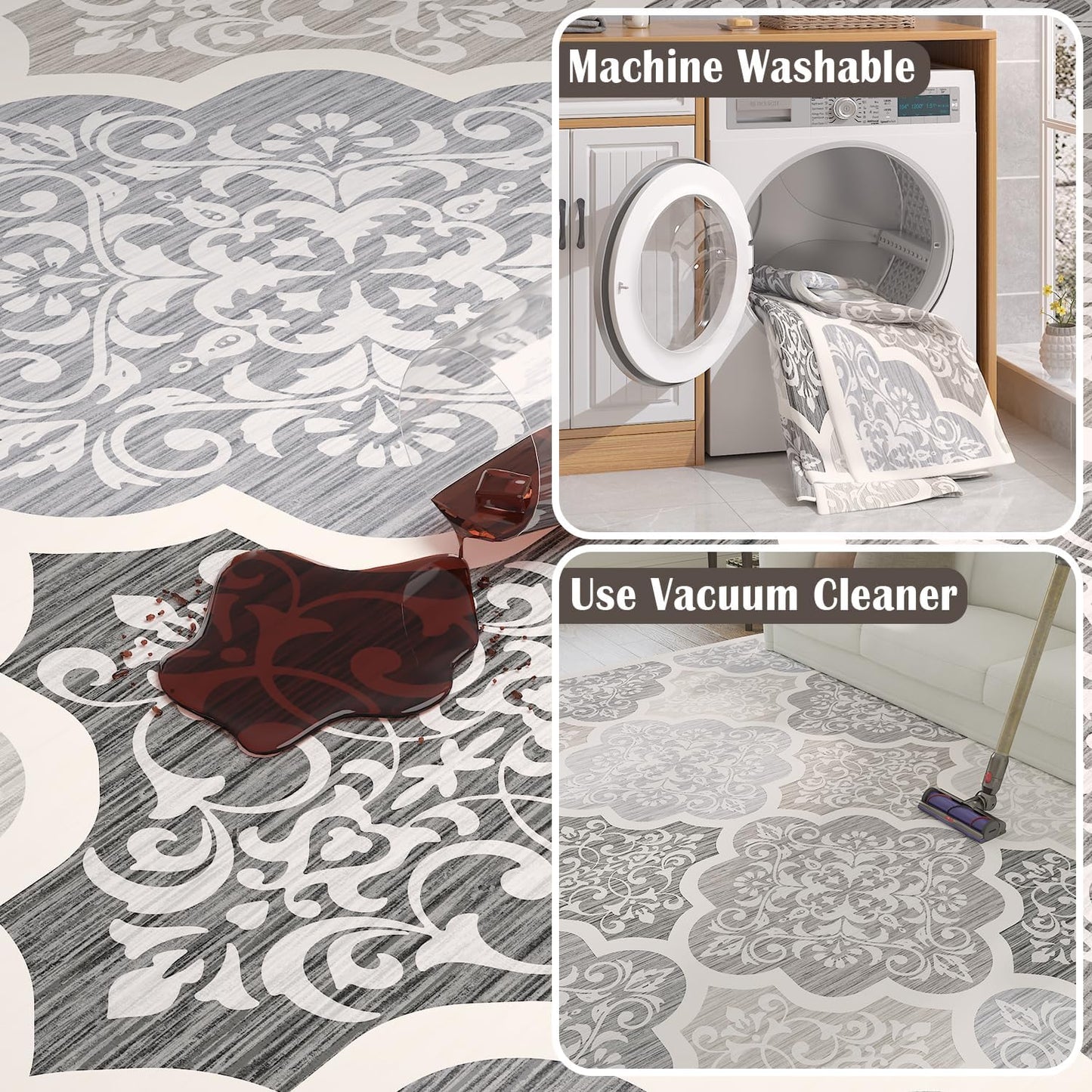 jinchan Kitchen Runner Rug 2x8 Moroccan Floral Hallway Washable Rug Lattice Runner Non Slip Accent Medallion Thin Carpet for Bedroom Bathroom Laundry Living Room Grey