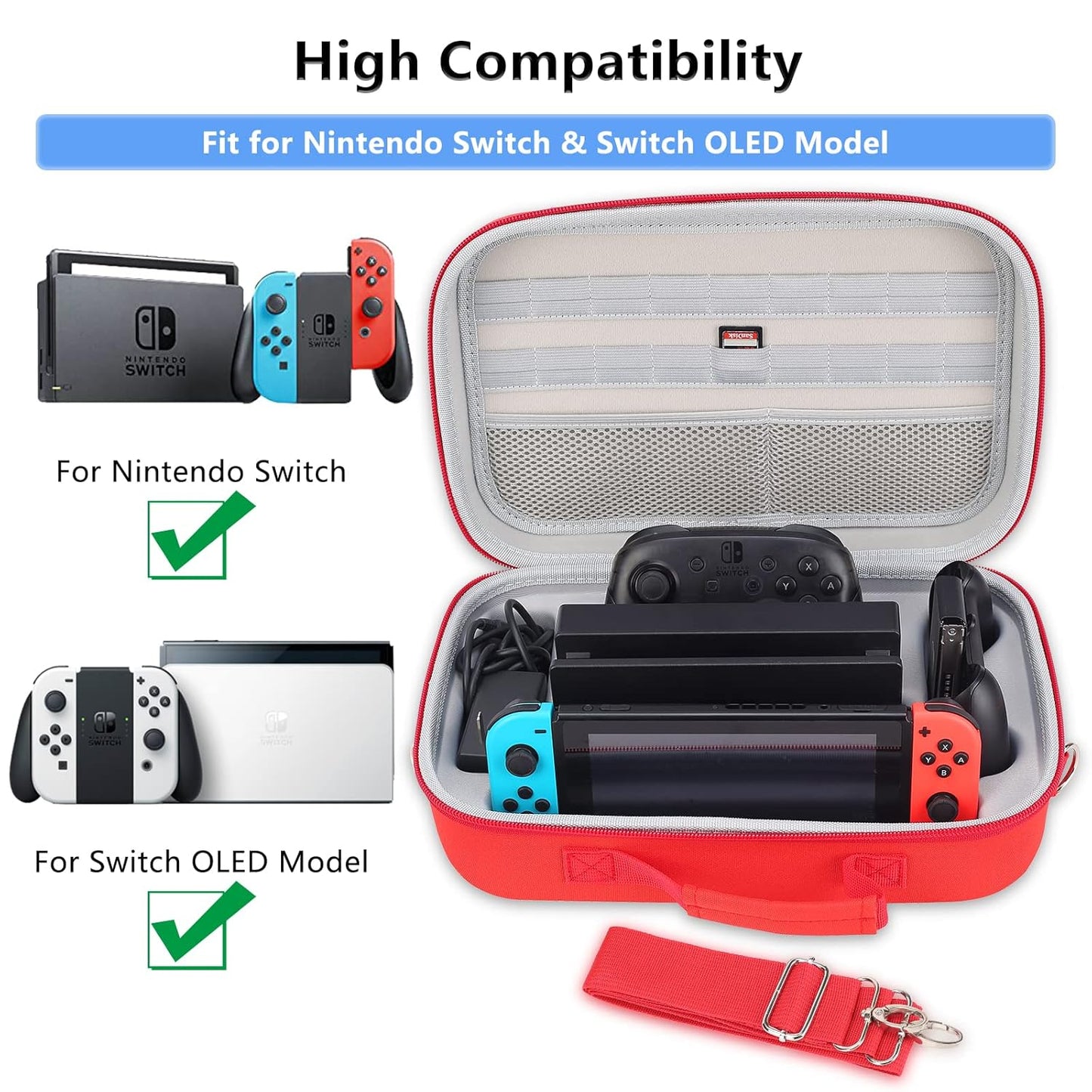 Dronside Mario Carrying Case for Nintendo Switch / Switch OLED - Portable Hard Travel Storage Messenger Bag for Nintendo Switch Console Pro Controller Accessories