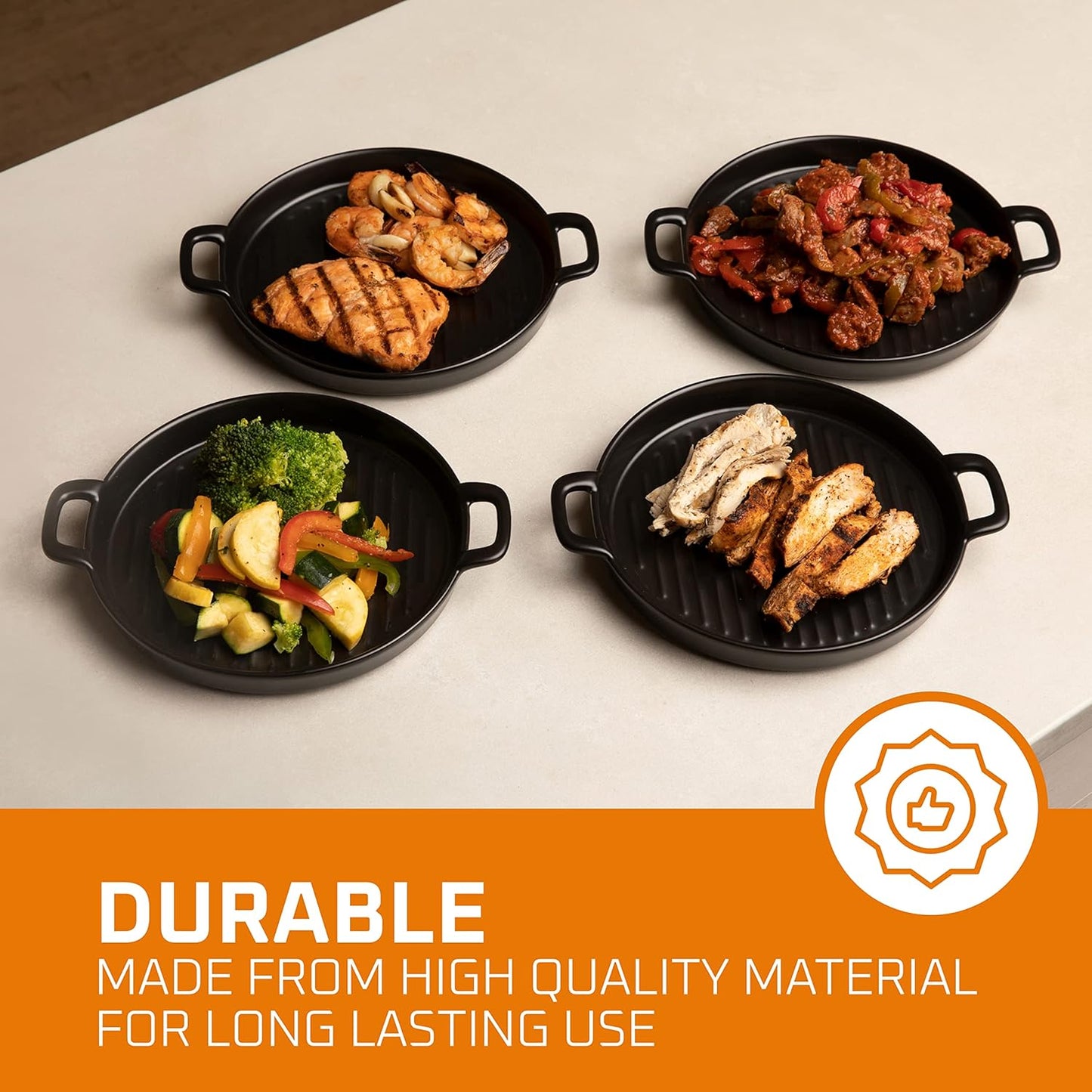 Bruntmor 10" X 6" Black Porcelain Set of 4 Serving Platters. Amazing lasagna pan with handle, Matte Glaze Baking Dish Dinner Plates, Oven Safe Serving Dishes, Round (Matte Glaze)