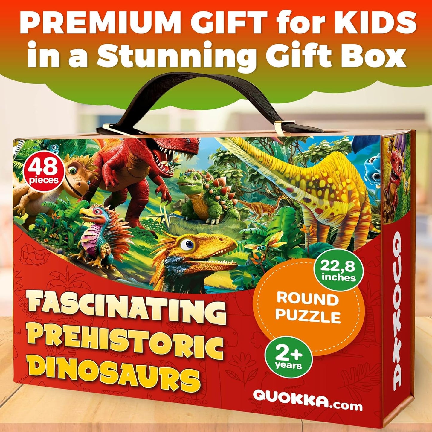 QUOKKA Giant Puzzles for Kids Ages 4-6 - 48 Piece Round Puzzles for Toddlers 3-5 - Large Floor Educational Kids Puzzle Ages 2-4 - Boys and Girls Dino Activity Game Toy