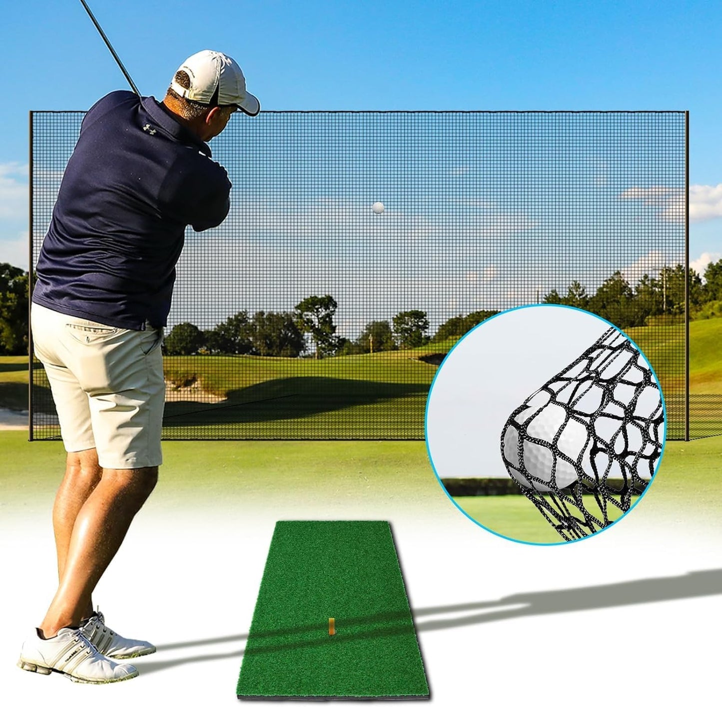 Golf Net,10Ft,15Ft,20Ft,25Ft,30Ft Versatile Golf Practice Net with Mat for Backyard, Garage and Indoor Use-Your Ultimate Golf Hitting Net for Swing Practice