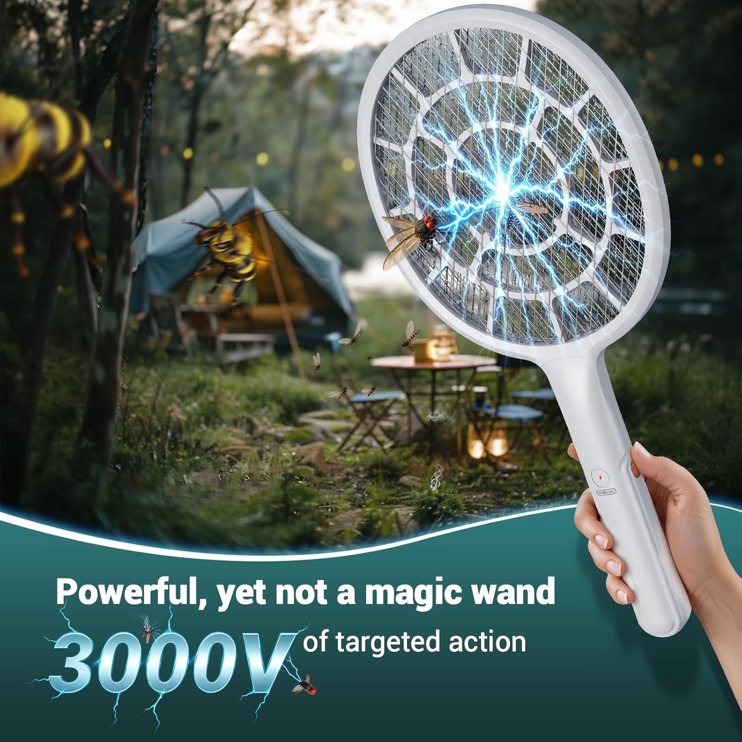 YsChois®, Electric Fly Swatter Racket - Bug Zapper Racket with Powerful Grid - Easy to Use, Lightweight - Indoor & Outdoor Use - Empirical Use Tips (Included) - AA Battery Required (Not Included)