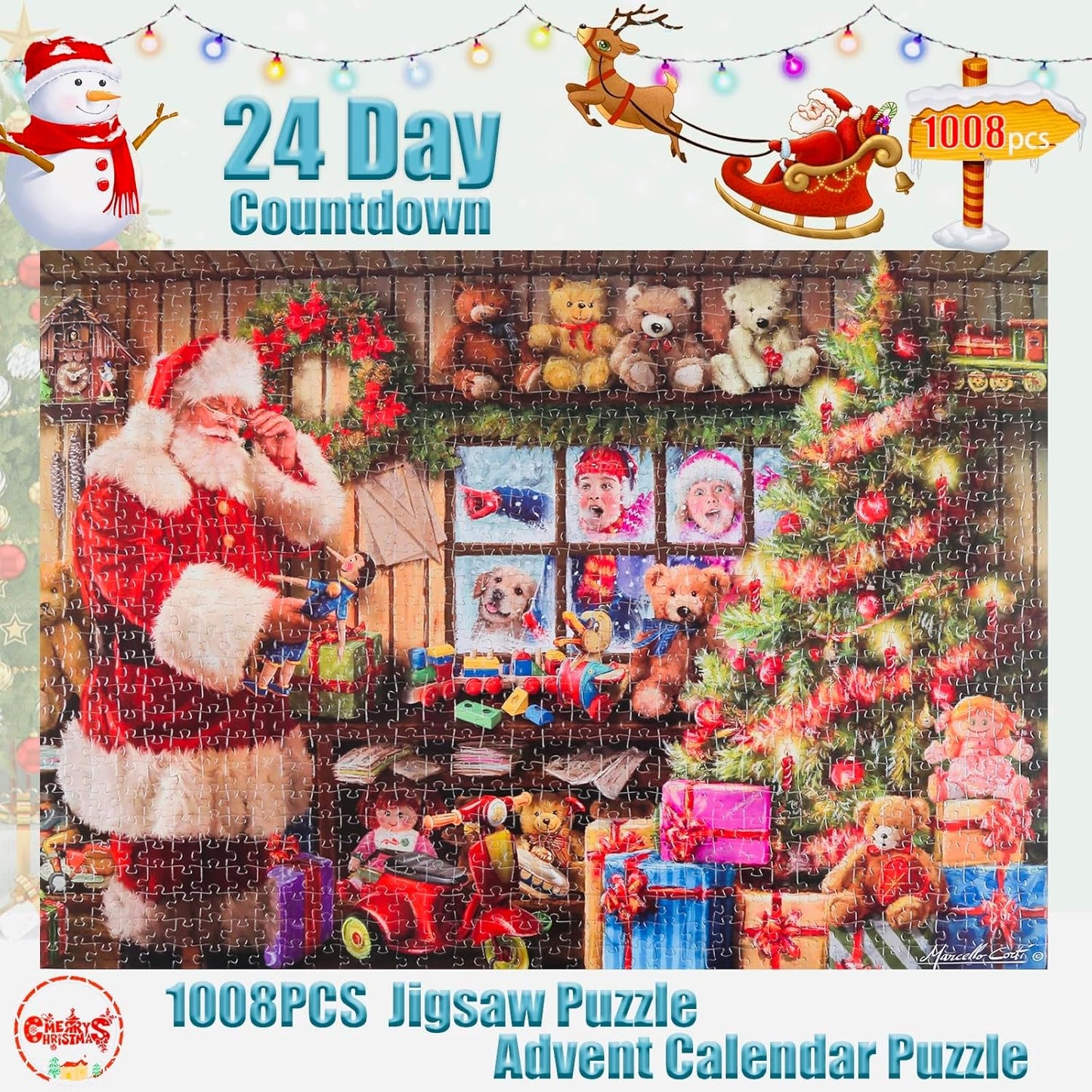 Advent Calendar 2024 Jigsaw Puzzles, 24 Box Christmas Puzzle Countdown Calendar, Funny Christmas Game Gift, Santa's Xmas Gift,1008 Pieces 19.7 inches x 27.6 inch Puzzles