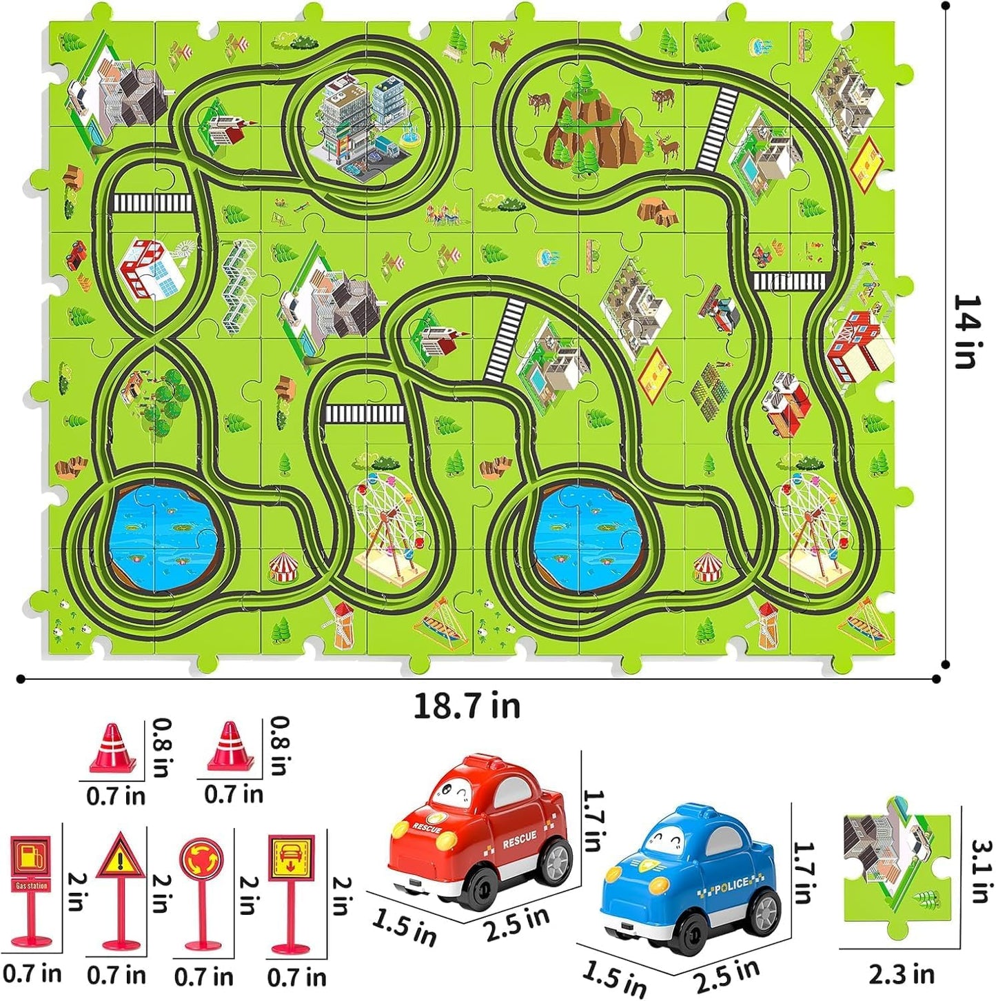 TEMI 48 Pieces Puzzle Race Tracks Car Set Toys for Kids Ages 3 4 5 6 Year Olds- Toddler Gifts for 3-5, Puzzle Tracks Car Playset for Boys Ages 3-6 Birthday