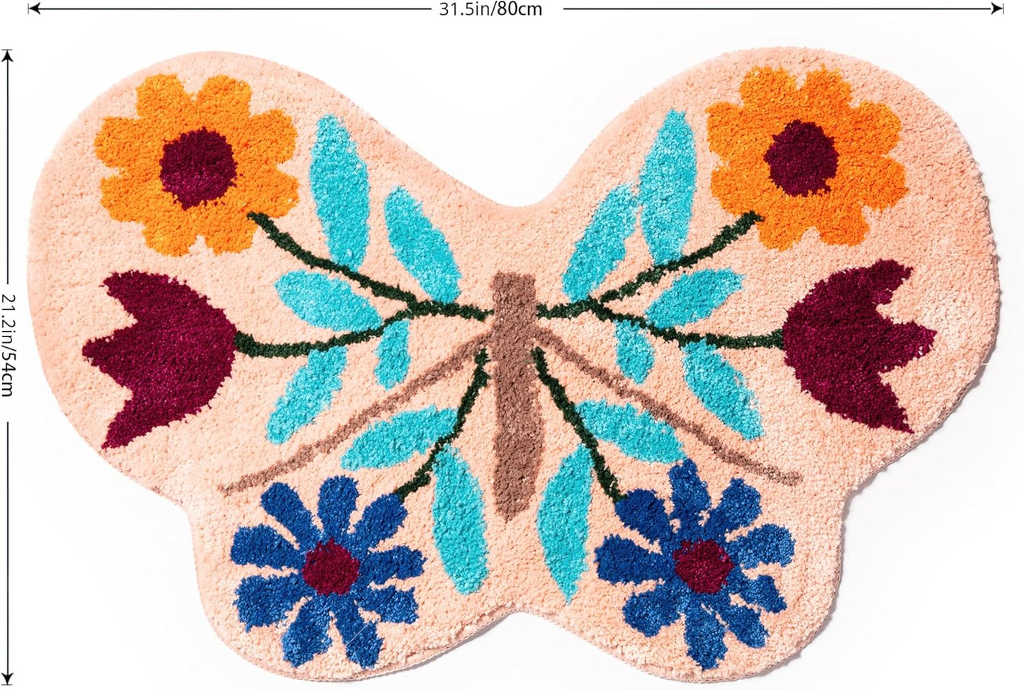 Bath Mat Rug 31.5x19.5, Extra Absorbent Non Slip Bath Mats, Machine Washable, Creative Bathroom Rug, Bath Rugs for Bathroom Floor, Tub and Shower (Butterfly)