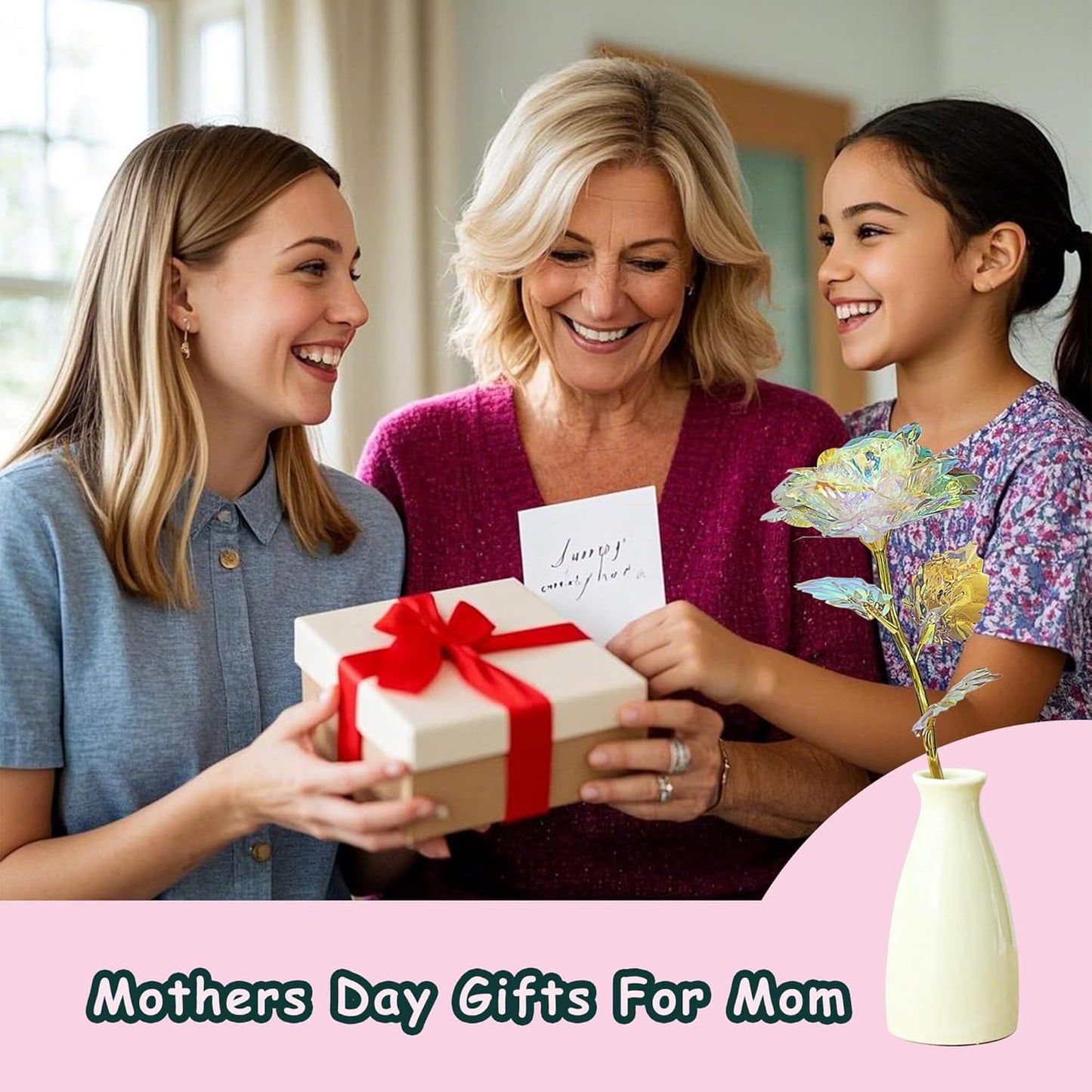 for Mom, Mother's Day Valentines Christmas Birthday Gifts for Mom Grandma Women Artificial Rose