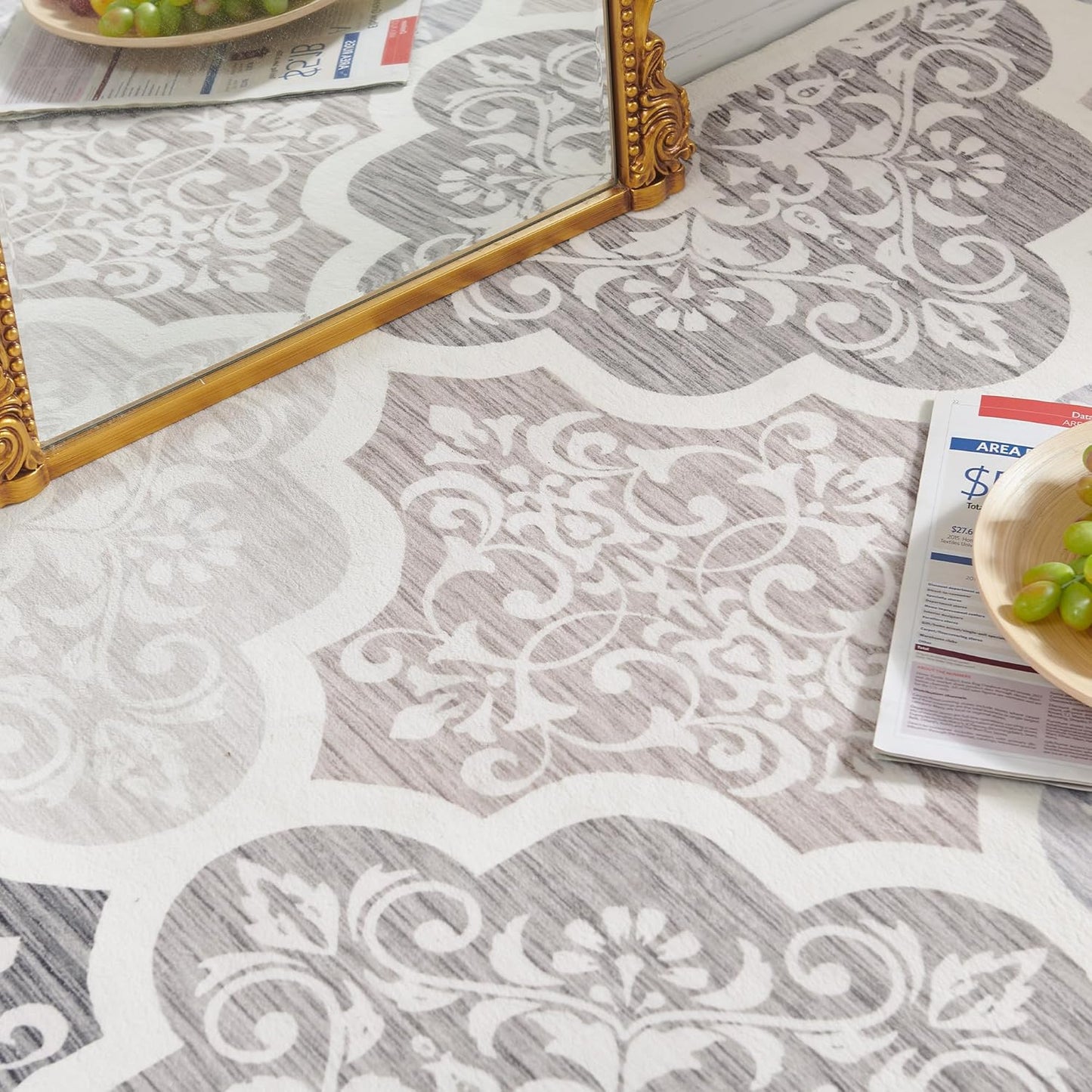 jinchan Kitchen Runner Rug 2x8 Moroccan Floral Hallway Washable Rug Lattice Runner Non Slip Accent Medallion Thin Carpet for Bedroom Bathroom Laundry Living Room Grey