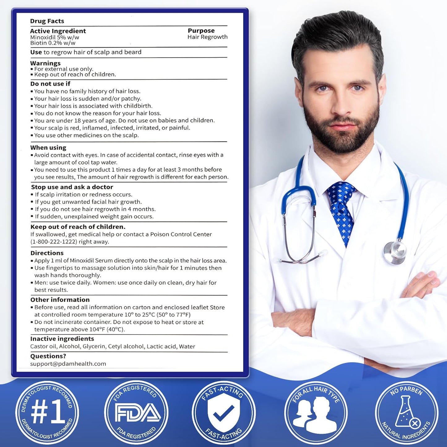 Minoxidil Hair Growth Serum for Men and Women - Regrow Fuller, Thicker Hair - 5% Formula Improves Appearance of Thinning Hair - 2 fl oz