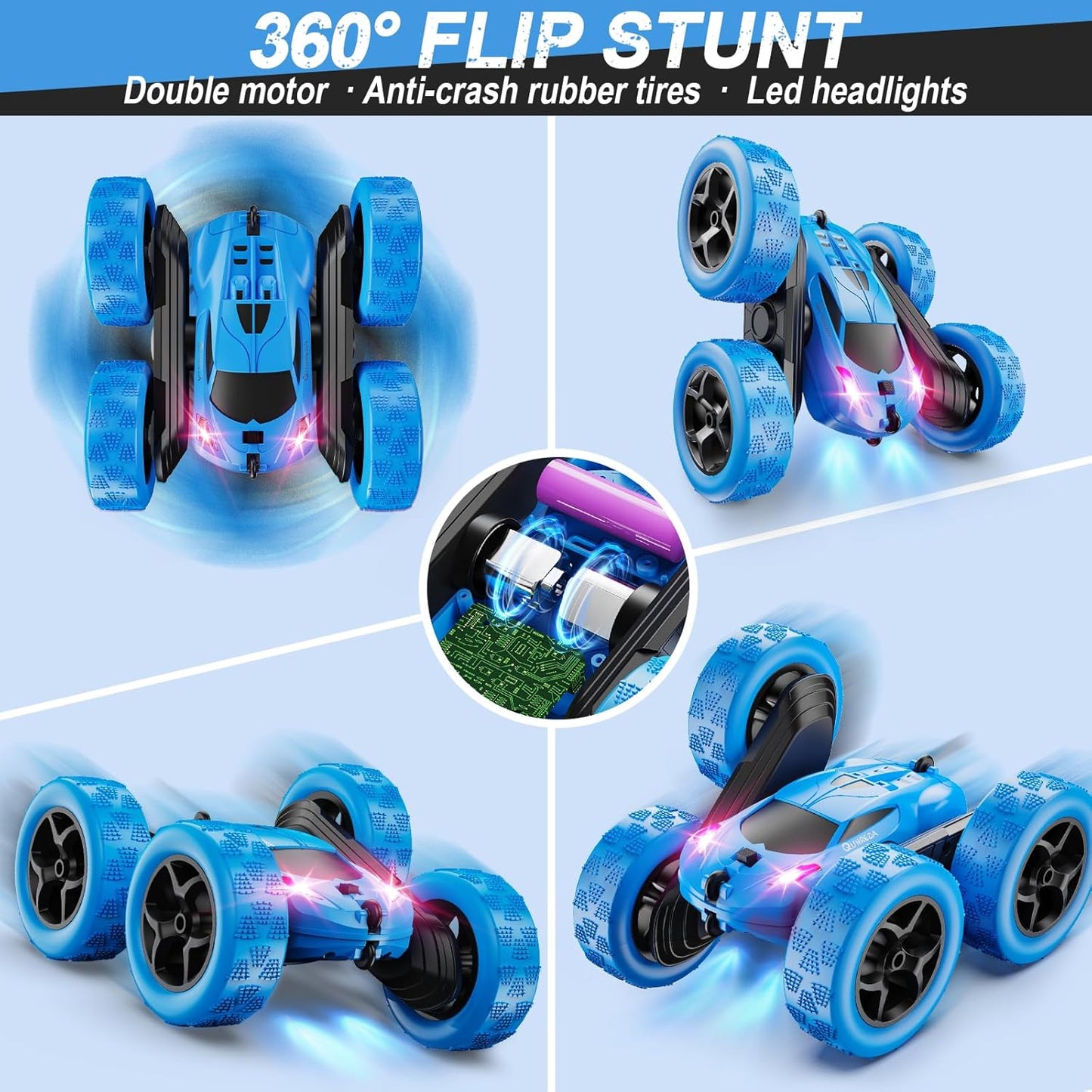 QUNREDA RC Stunt Car 4WD 360° Rotating Blue
