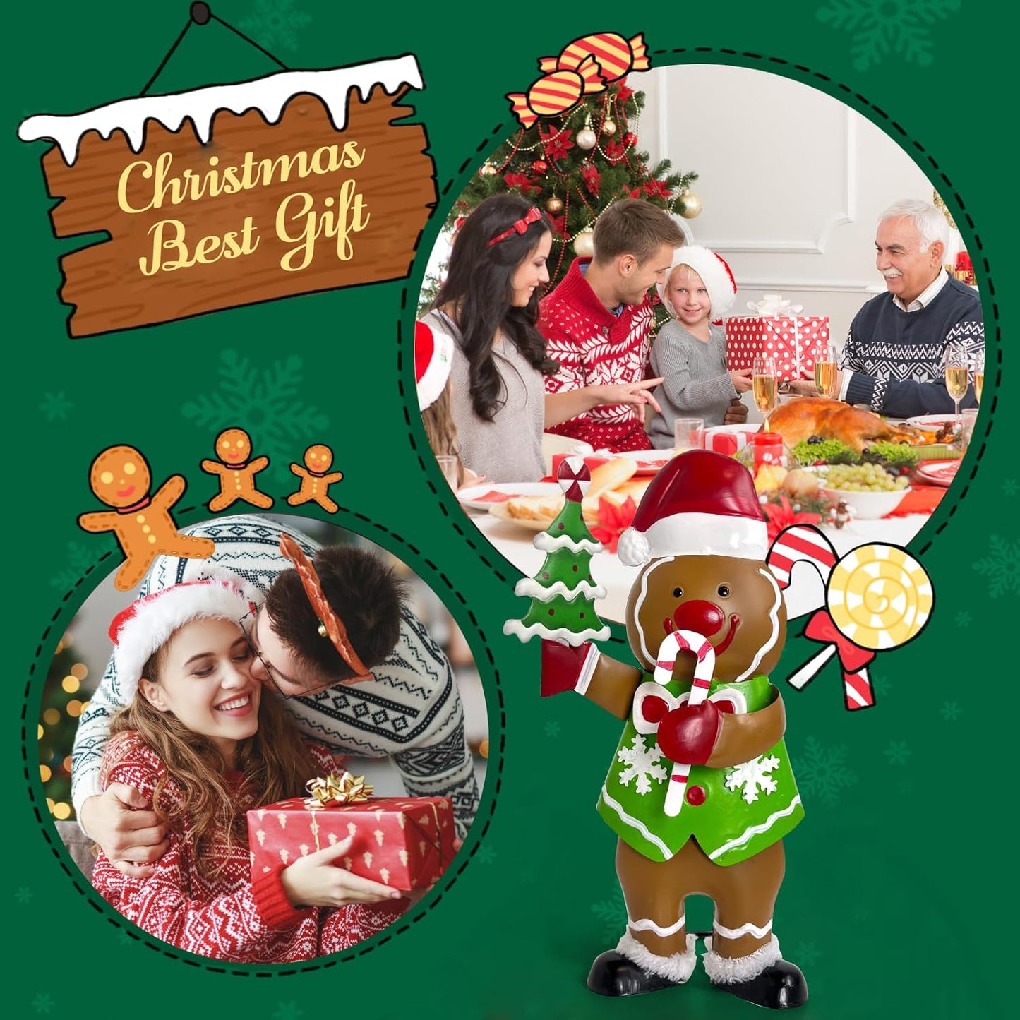 LIFFY Gingerbread Man Statue Christmas Decoration - Handmade Christmas Figurines for Indoor Home Decor - Unique Gift Ideas, with DIY Lights for Warm Holiday Decor