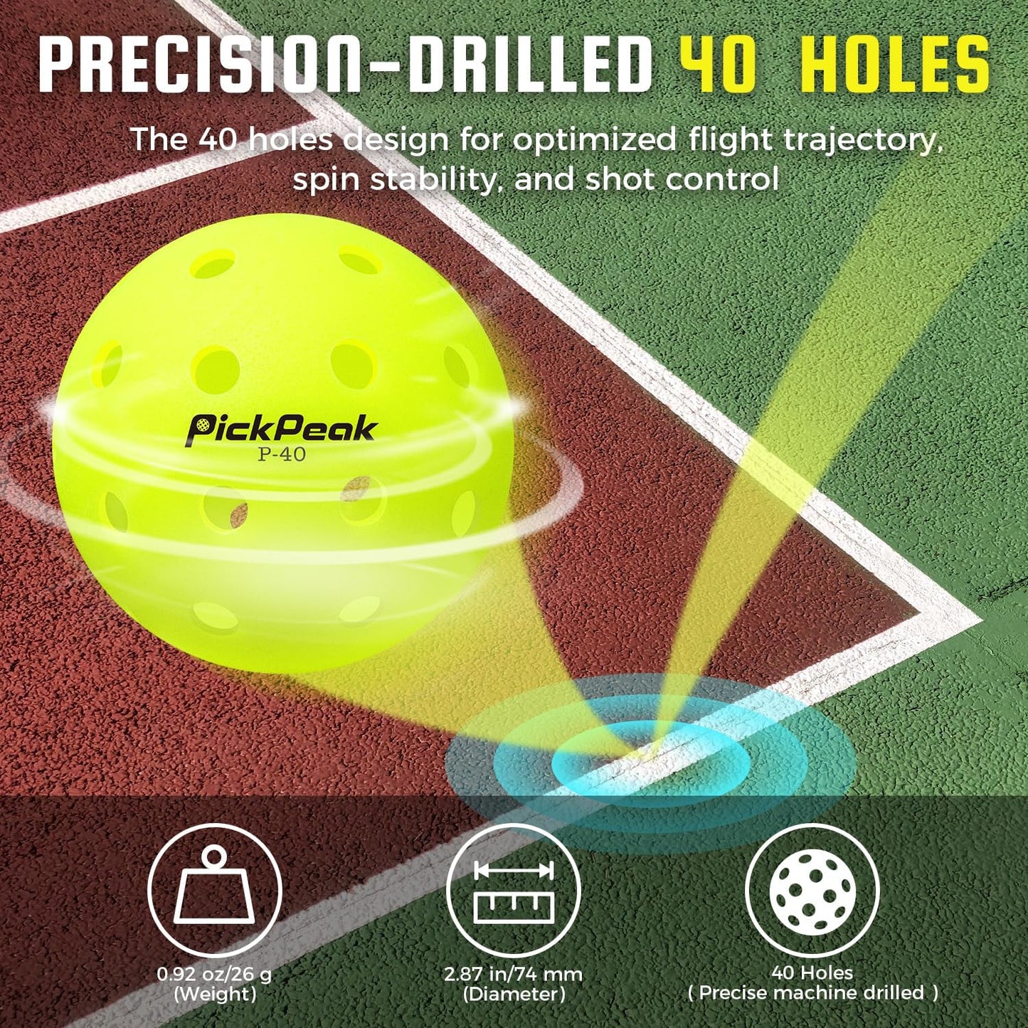 Outdoor Pickleball Balls Usapa Approved 4 Pack|12 Pack 40 Holes Competition Pickle Balls for Tournament Play | Crack Resistant Pickleball for Beginner Intermediate Pro Player