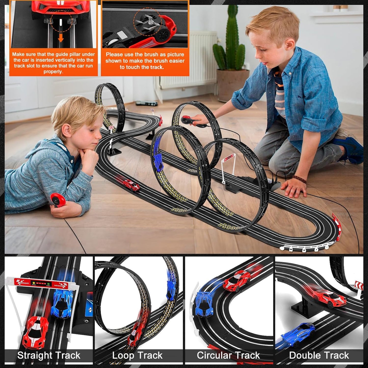 Slot Car Race Track Set 1:64 Scale, Ages 6-12