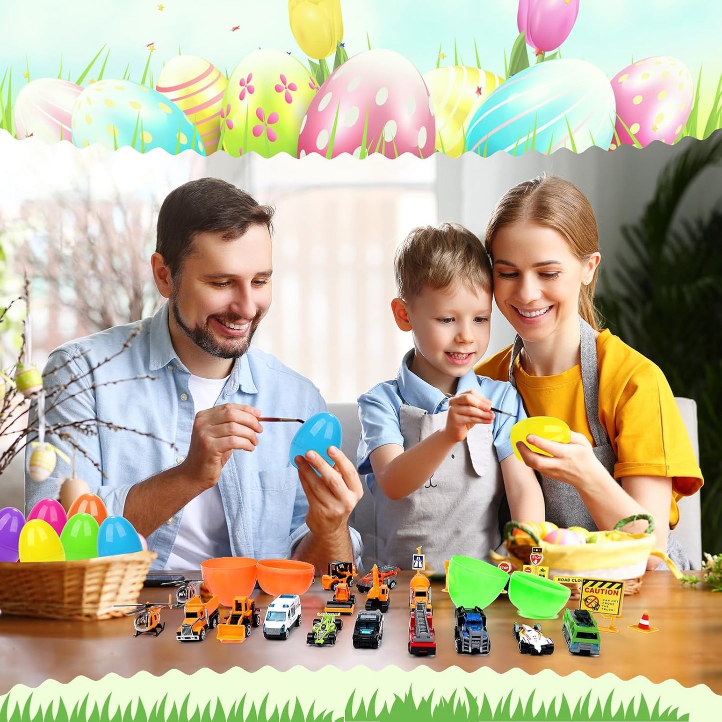 Easter Basket Stuffers Kids Toddlers - 18 PCS Easter Egg Fillers Vehicle Toys with Plastic Easter Eggs, Easter Basket Fillers Egg Hunt Party Favors Easter Gifts for Kids Boys Girls