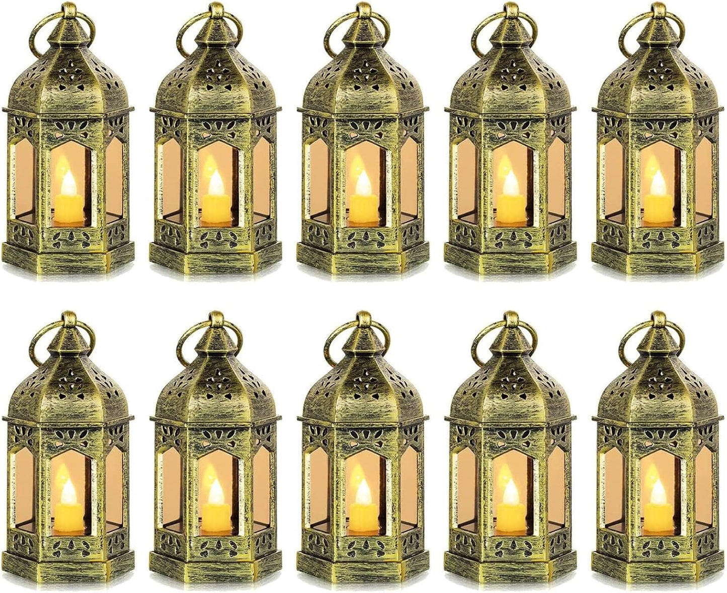 Mini Lanterns with LED Candles, Set of 10