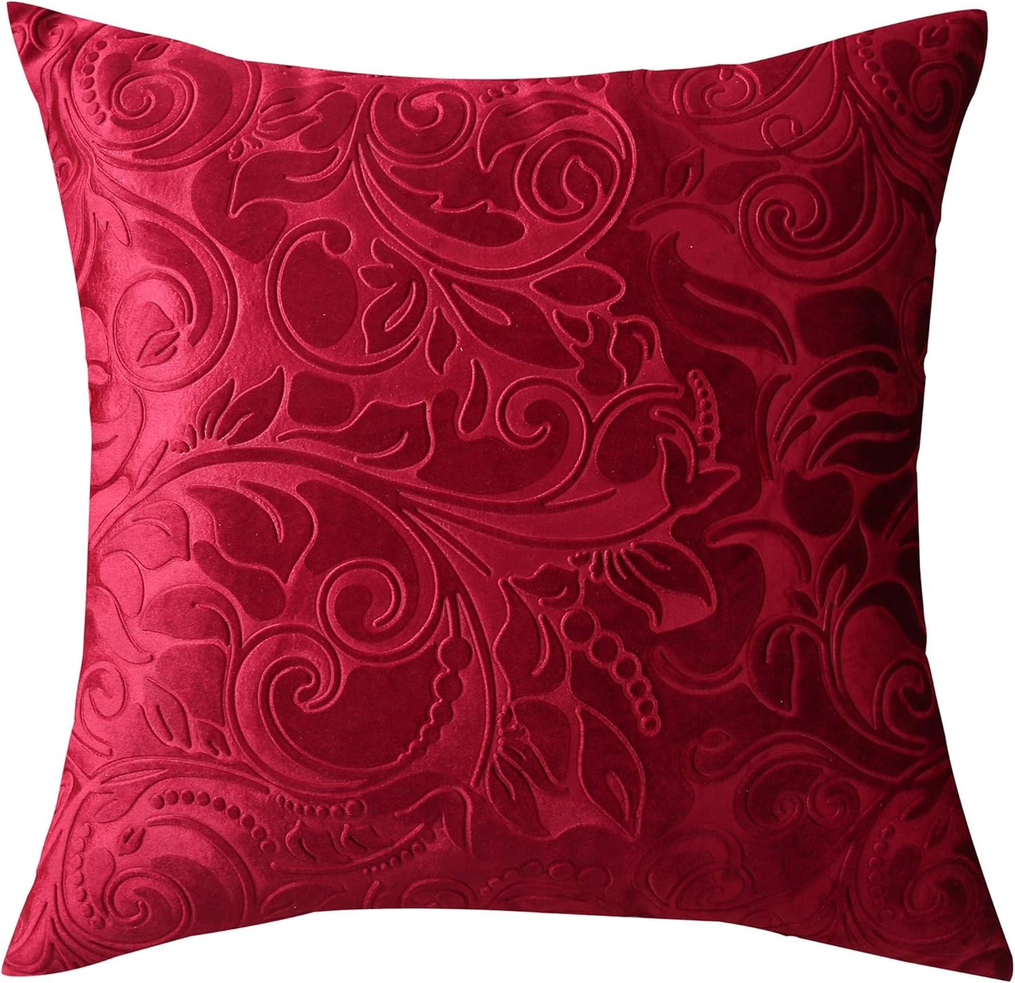 TangDepot Heavy Velvet Embossing Throw Pillow Cover, Classis Floral Anaglyph Velvet Fabric, Decorative Pillow Cover, Indoor/Outdoor Pillows Shell, Cushion Cover - (18" x 18", C07 Deep Red)