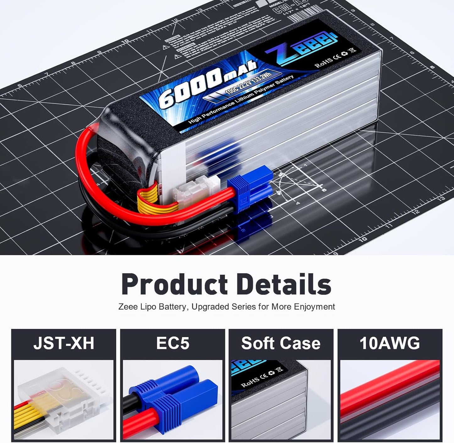 Zeee 6S Lipo Battery 6000mAh 22.2V 100C EC5
