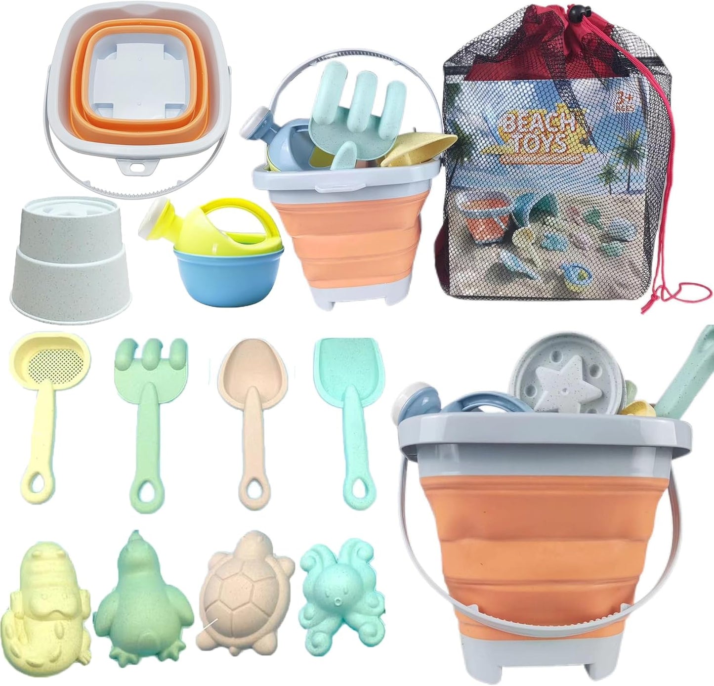 Beach Toys, Sand Toys Set with Big Mesh Bag & Sand Mold and Shovels Set, ，Beach Toy for Toddlers Kids Age 3-10，Sand Toy for Toddler Kids,Sand Box Toys for Toddlers Kids