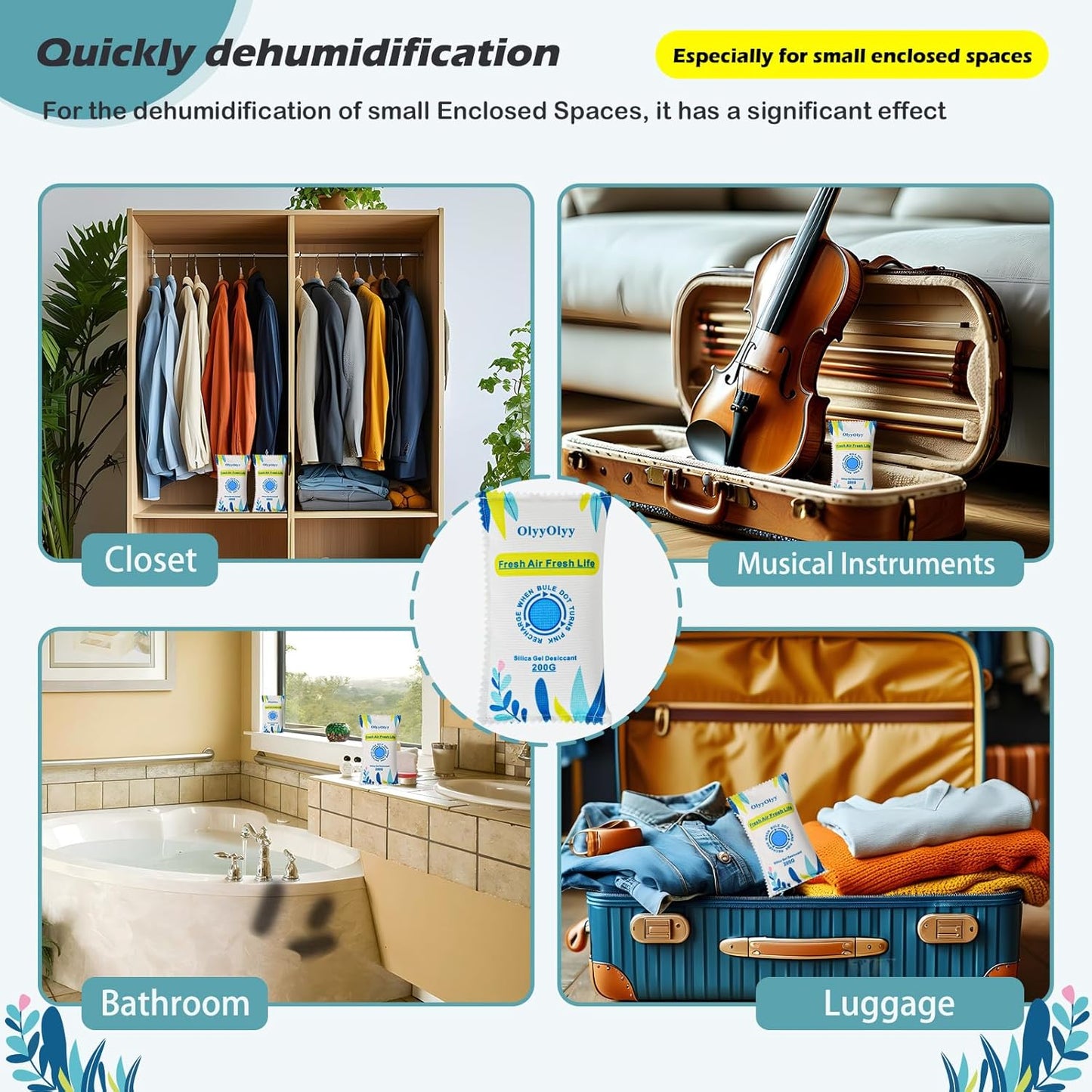 2 x 200G (14oz) Rechargeable Desiccant Packs for Storage,Moisture Absorbers,Car Dehumidifier,Gun Safe Dehumidifier,Humidity Absorber for Closet Bathroom Tool Box RV,Microwave Quickly Reactivated.