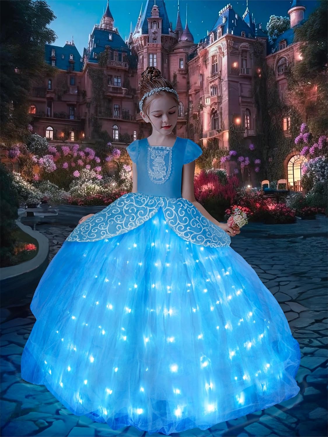 Light Up Princess Dress Kids Costume Blue