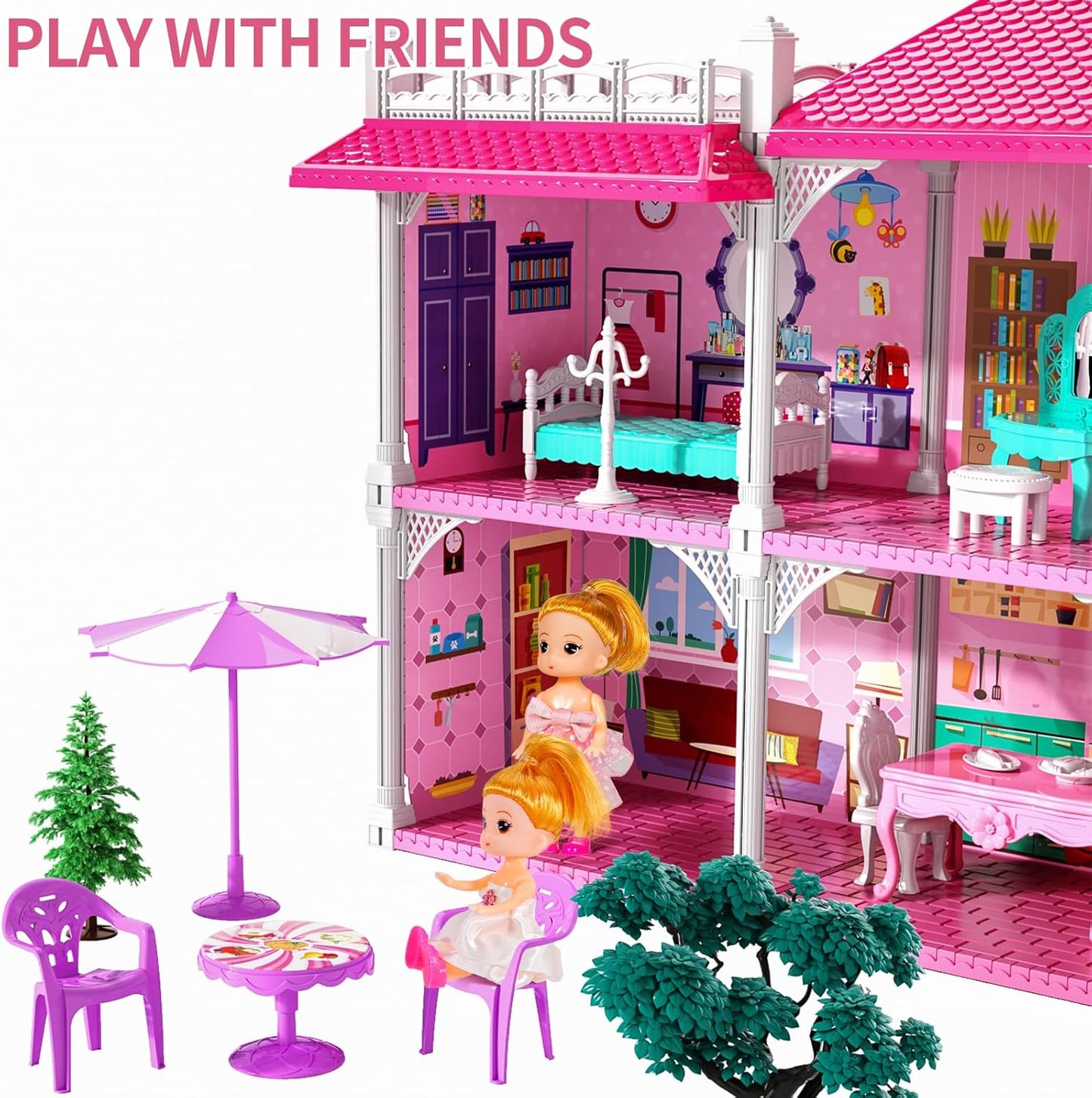 TEMI Doll House - 4-Story 12 Rooms Playhouse