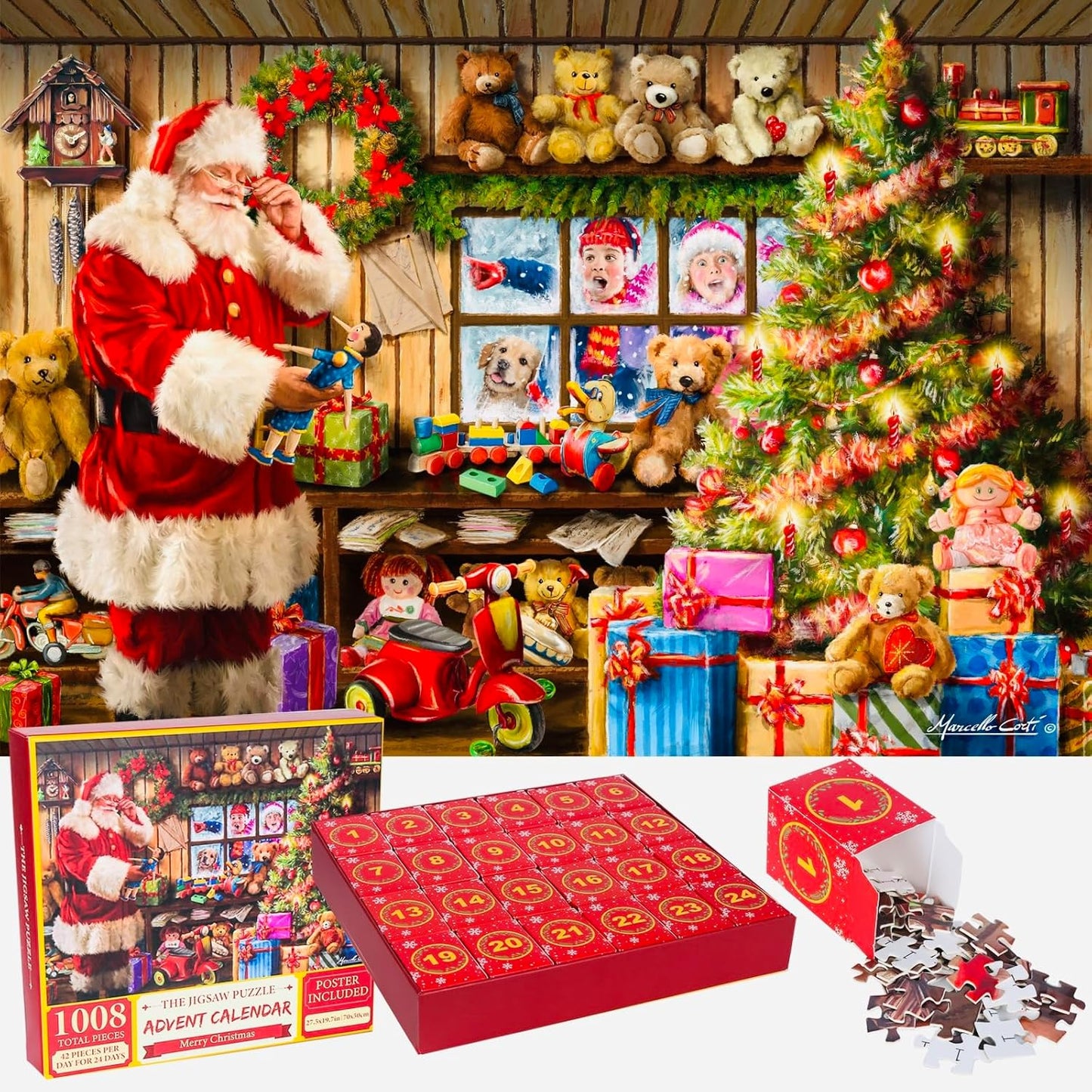 Advent Calendar 2024 Jigsaw Puzzles, 24 Box Christmas Puzzle Countdown Calendar, Funny Christmas Game Gift, Santa's Xmas Gift,1008 Pieces 19.7 inches x 27.6 inch Puzzles