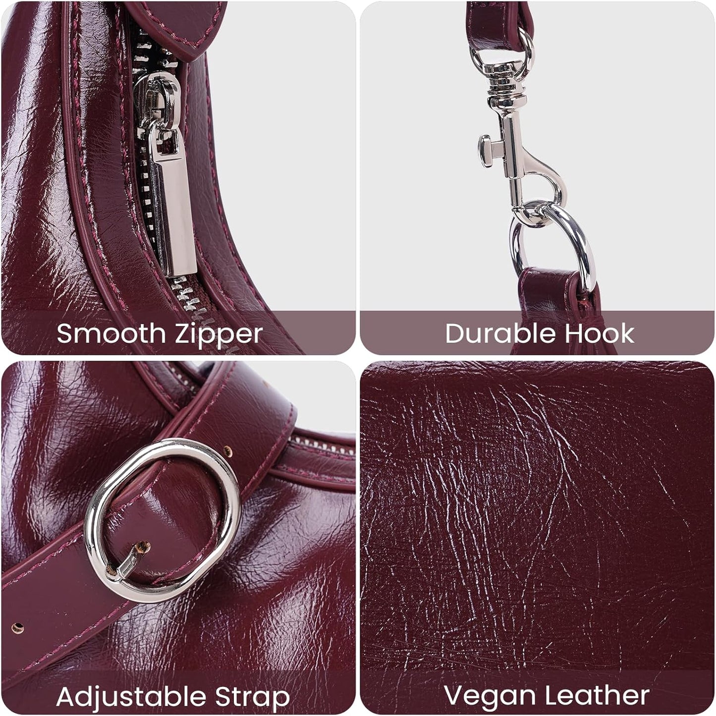 JQWSVE Crescent Shoulder Bags for Women Y2k Purse Hobo Handbag Trendy Glossy Leather Crossbody Bag with Adjustable Strap