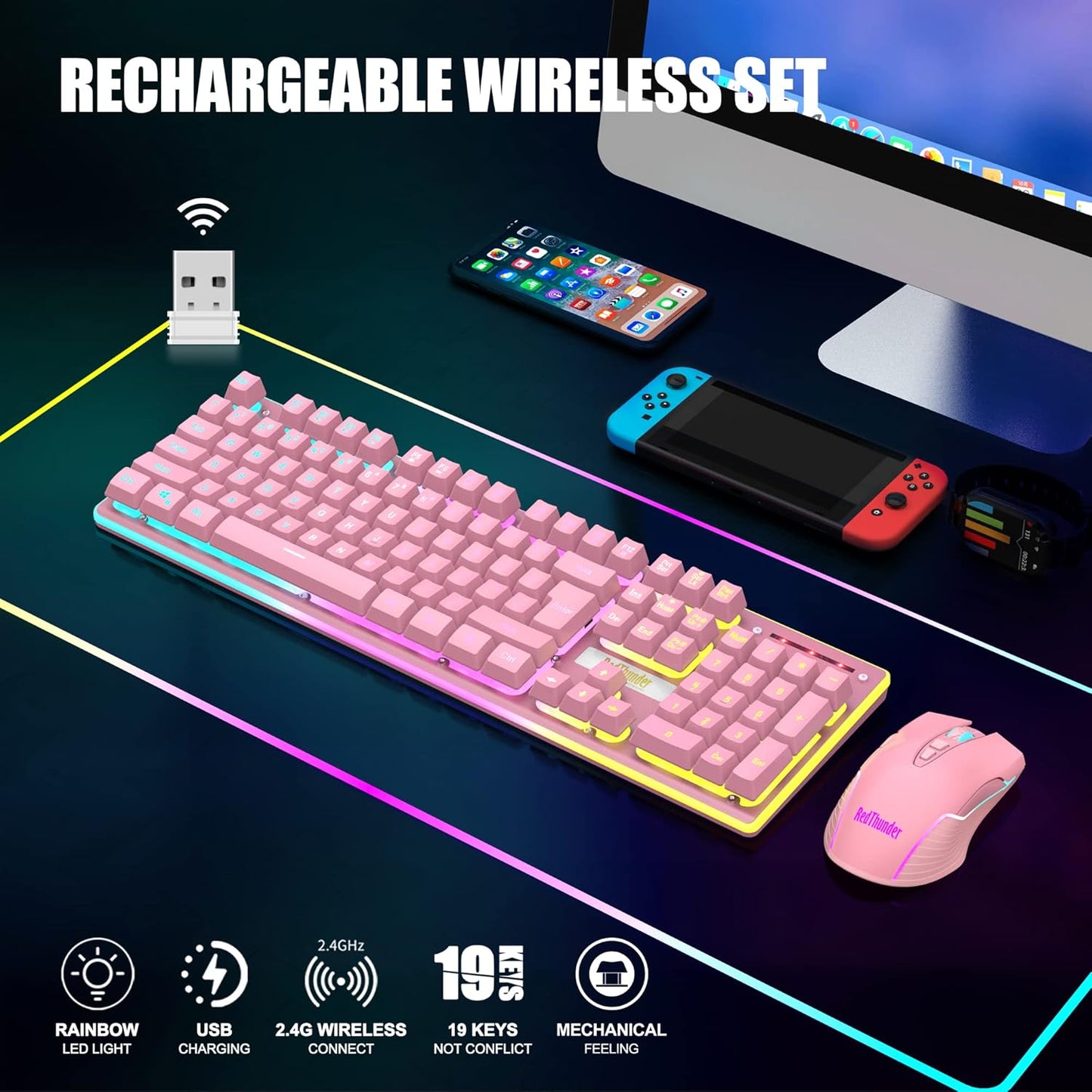 RedThunder K10 Wireless Gaming Keyboard Combo