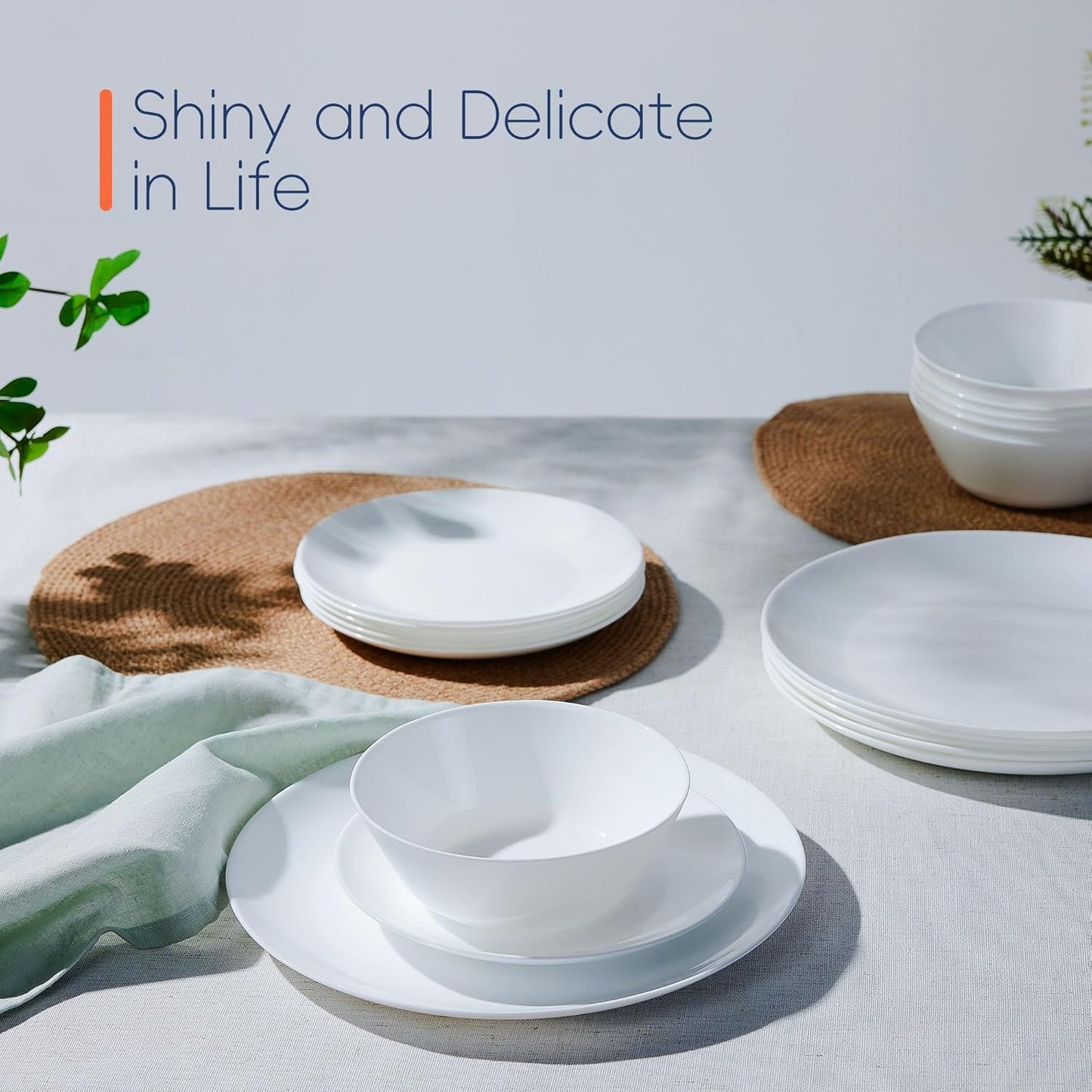 LaGlint 12pc Opal Glass Plates & Bowls Set