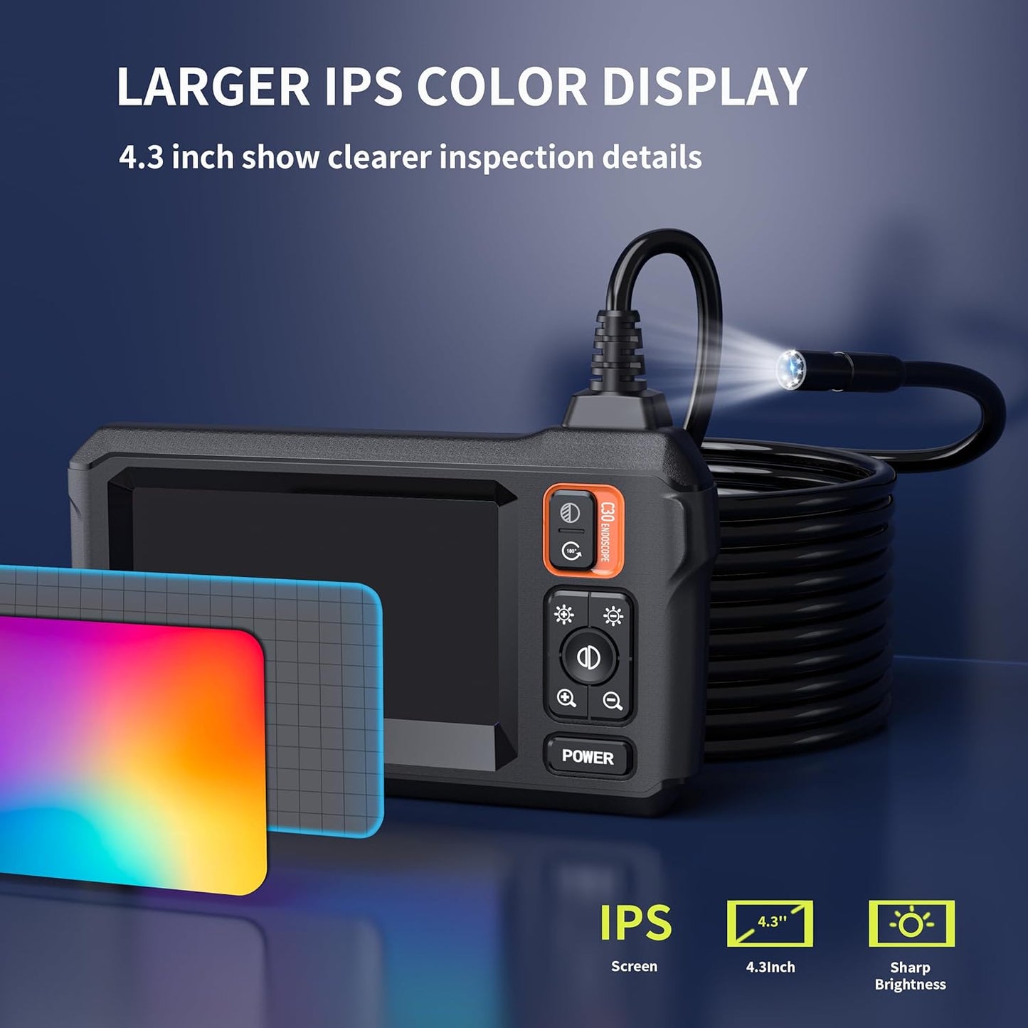 Endoscope Camera with Light, 4.3" IPS Screen