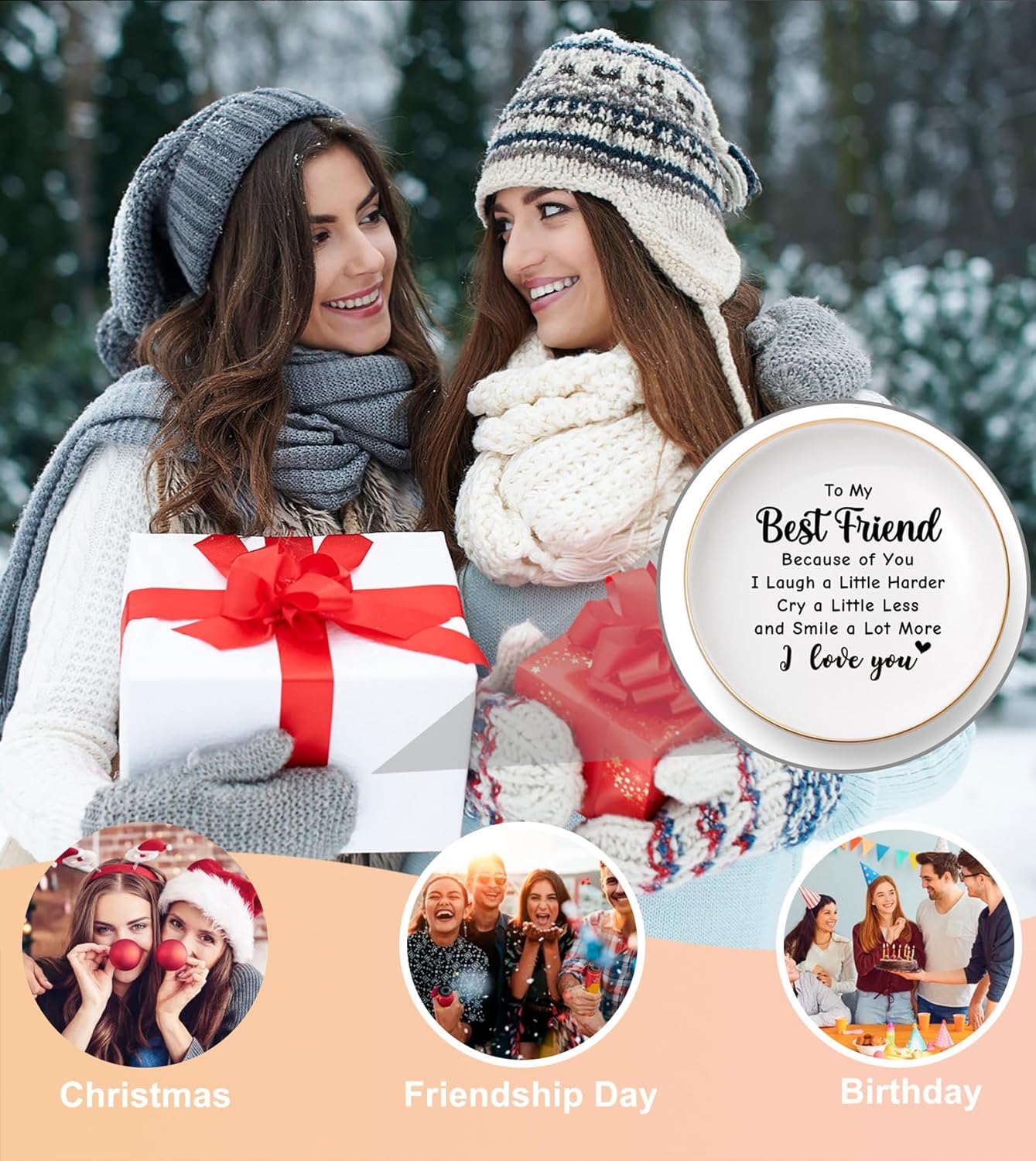 Friendship Gifts for Women Best Friend - Ceramic Jewelry Dish Tray Presents for Female Firends Bestie Sister Coworkers Birthday Mothers Day