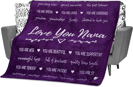 FILO ESTILO Nana Gifts from Grandkids for Mothers Day, Nana Blanket from Grandchildren, Throw from Granddaughter, Grandson for Birthday, 50x60 Inches (Purple, Fleece)